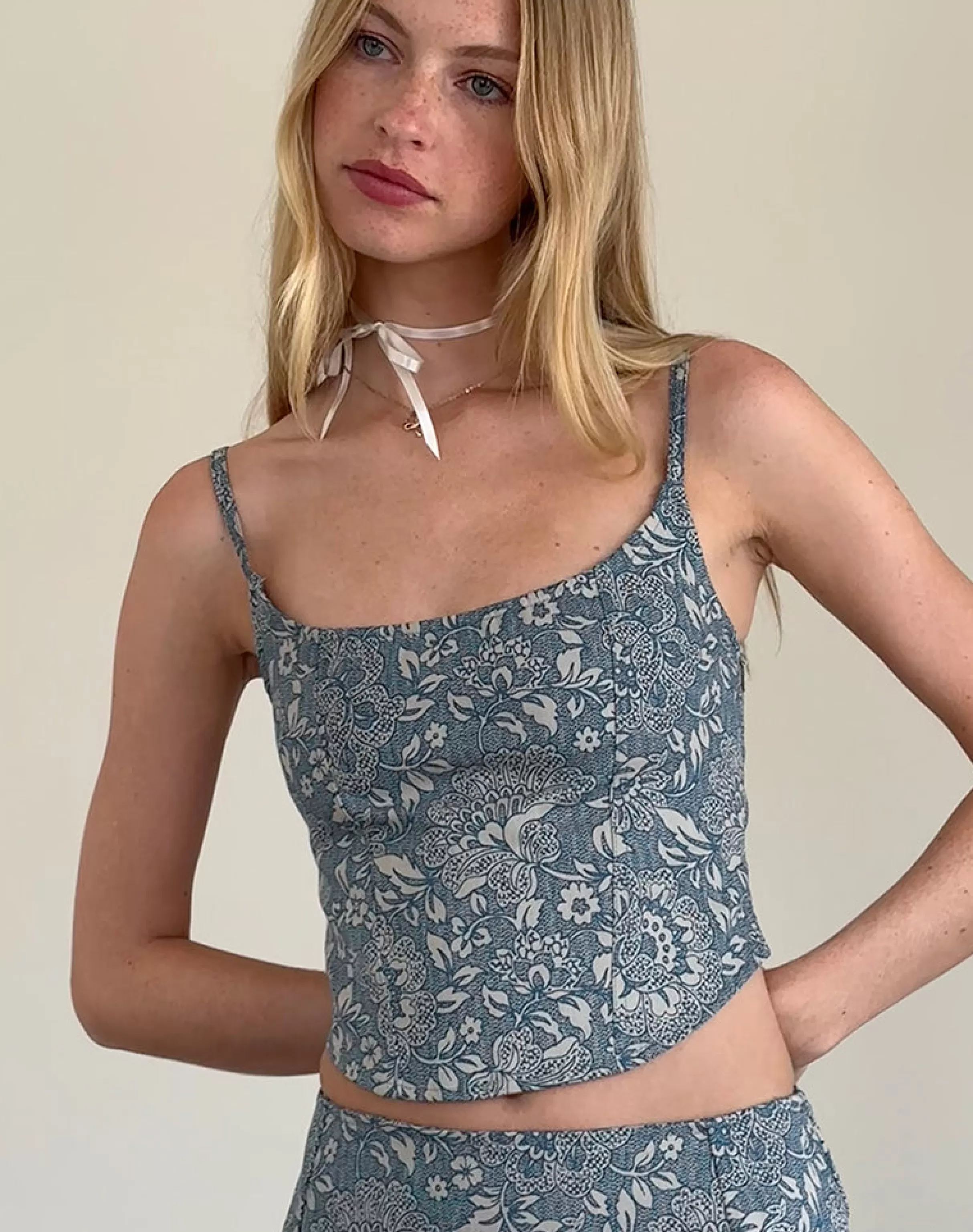 Outlet Jatemi Corset Top In Blue Ornate Print CO-ORDS | PRINTED TOPS