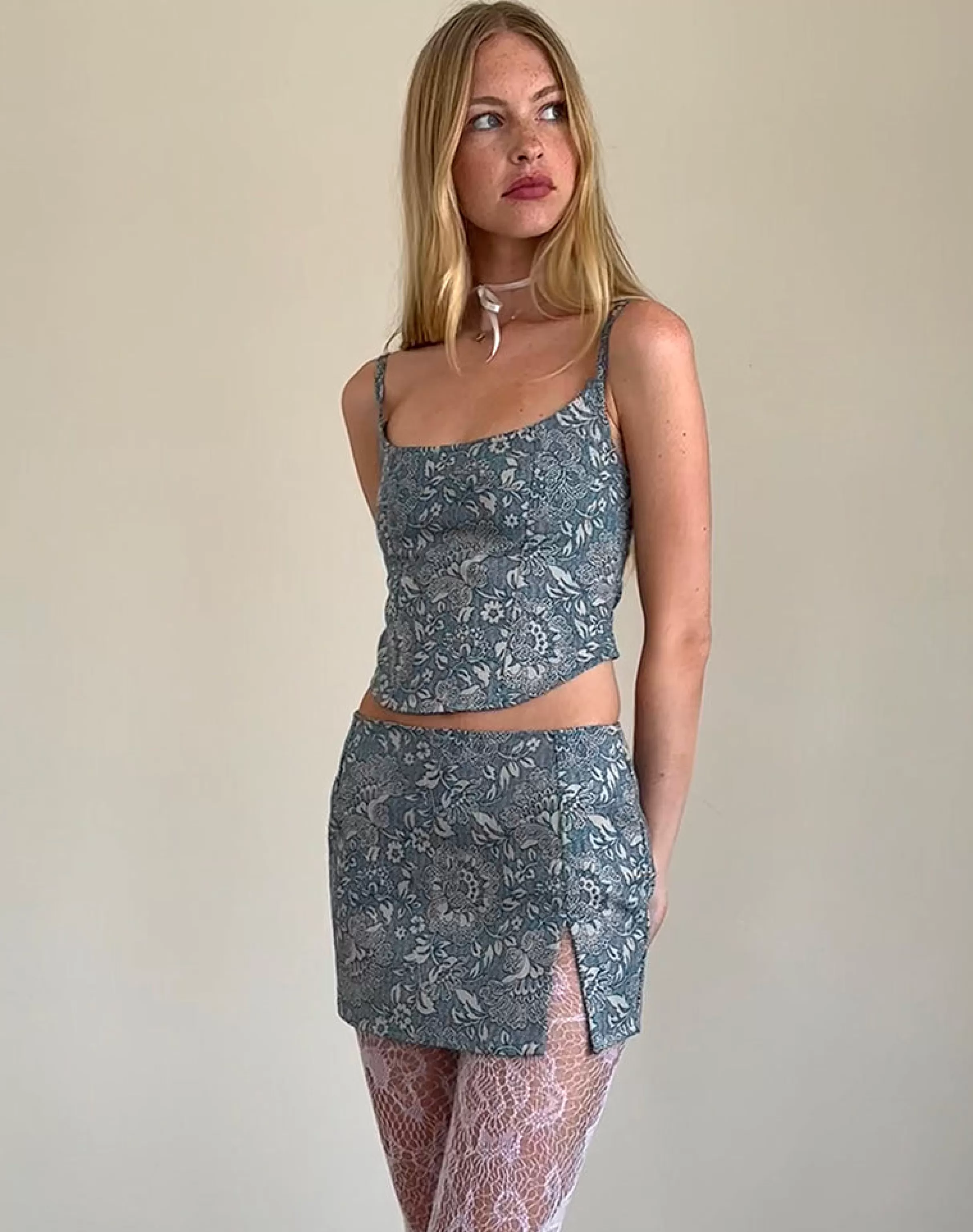 Outlet Jatemi Corset Top In Blue Ornate Print CO-ORDS | PRINTED TOPS