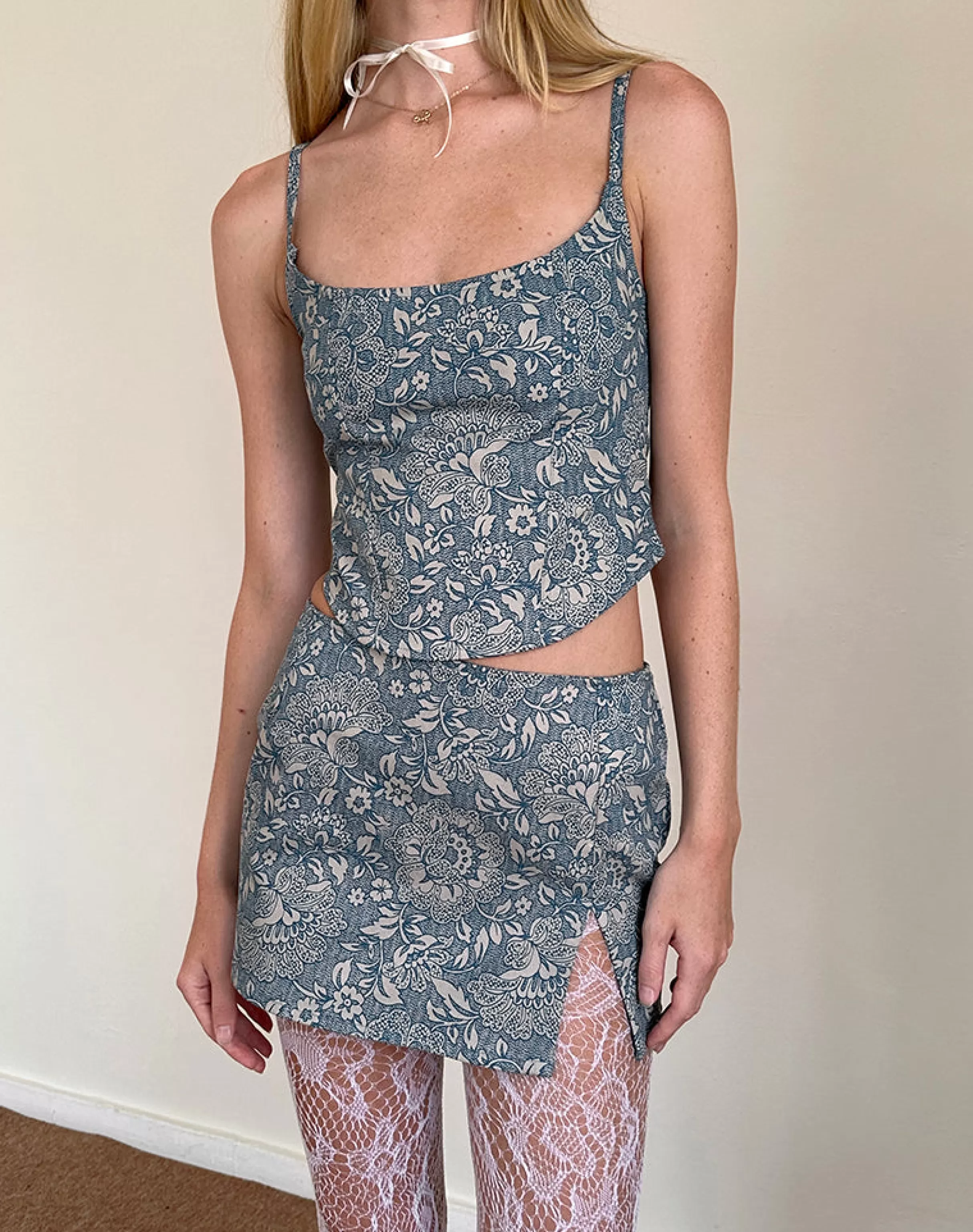 Outlet Jatemi Corset Top In Blue Ornate Print CO-ORDS | PRINTED TOPS