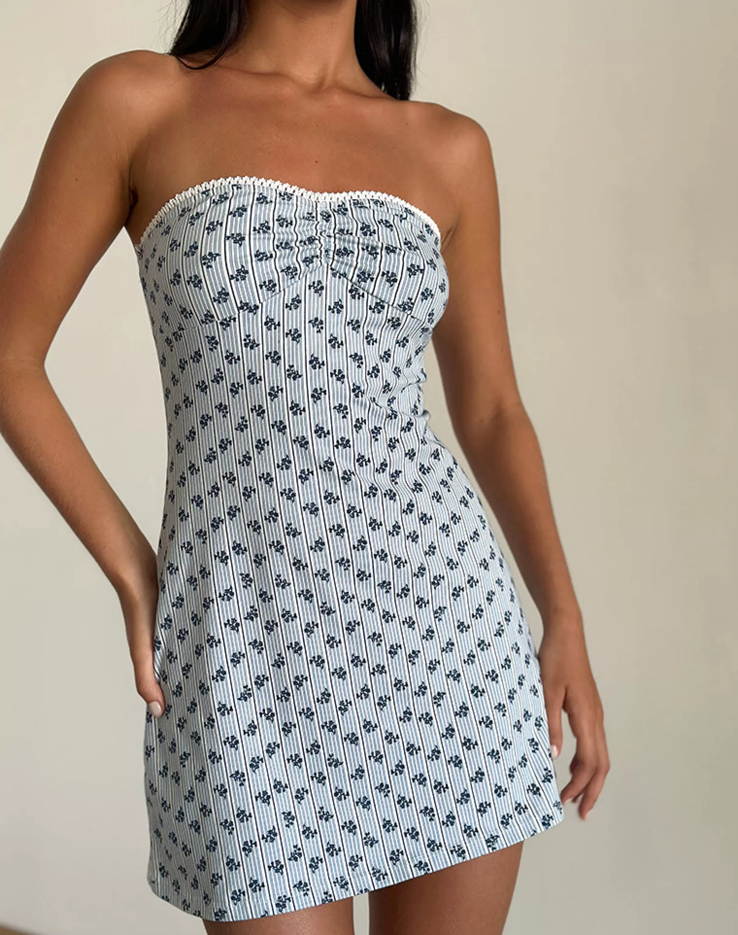 Outlet Javaya Bandeau Mini Dress In Floral Stripe DAY DRESSES | PRINTED DRESSES