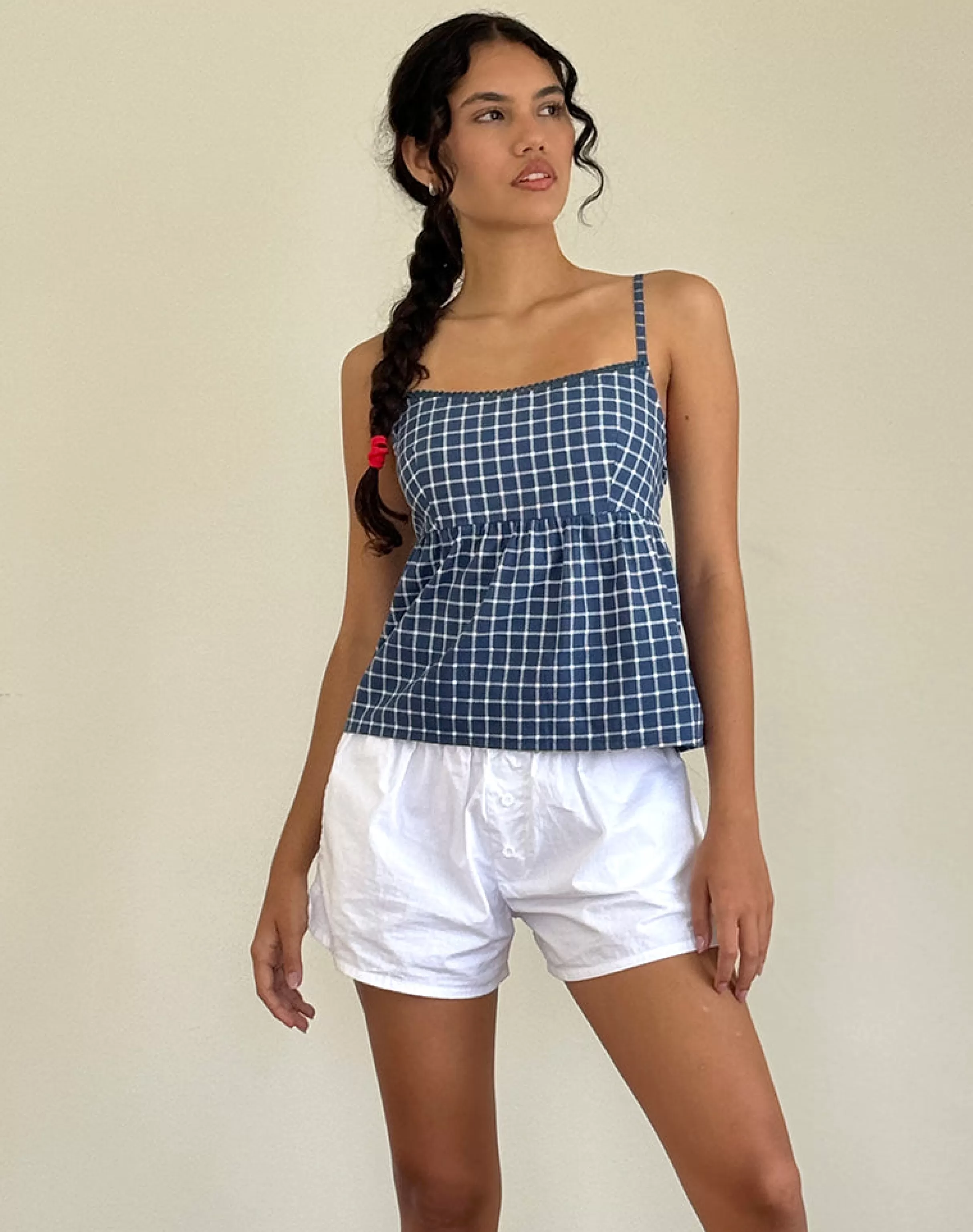 Clearance Jeju Top In Navy Tartan Poplin SWEET AS PIE | CO-ORDS