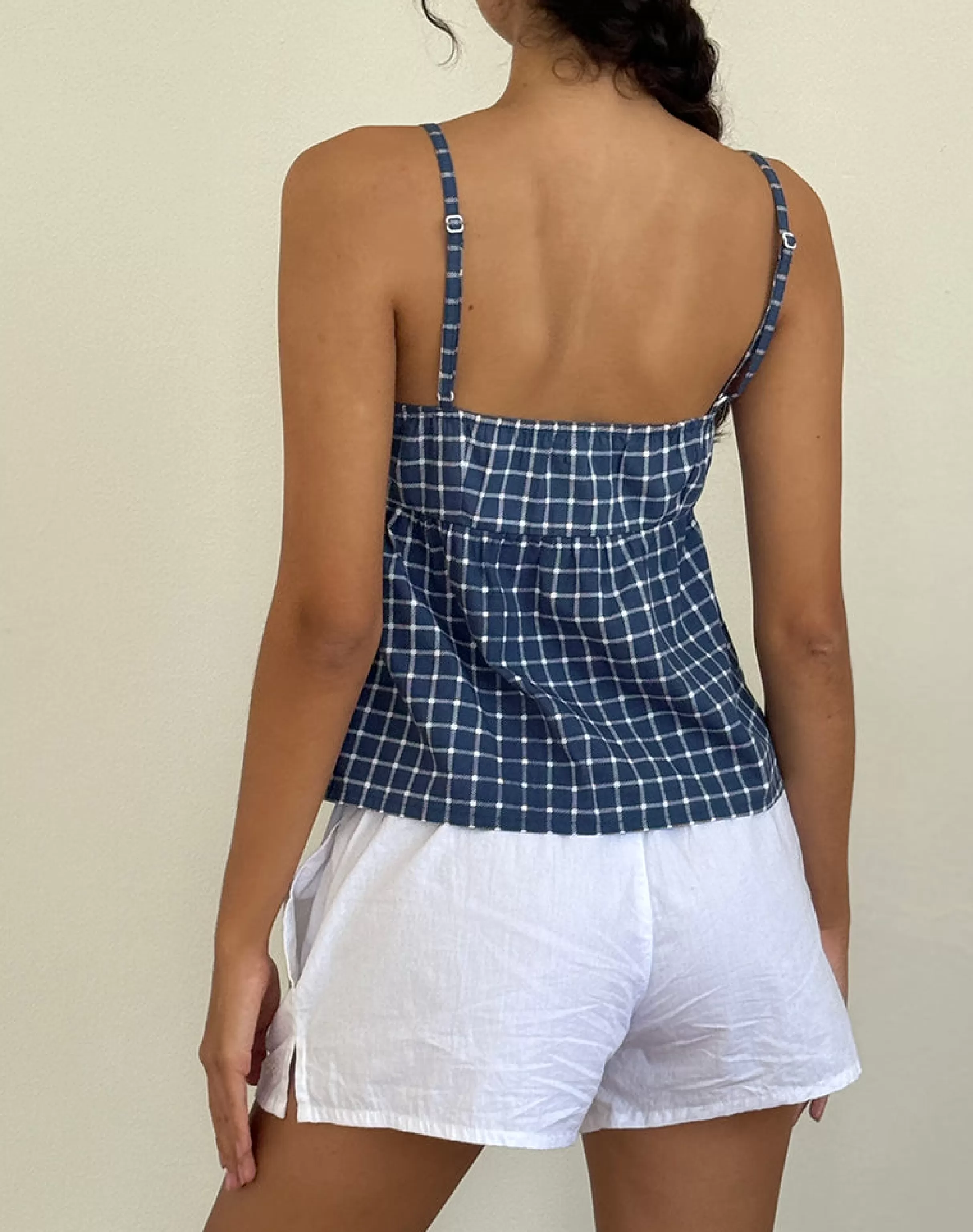 Clearance Jeju Top In Navy Tartan Poplin SWEET AS PIE | CO-ORDS