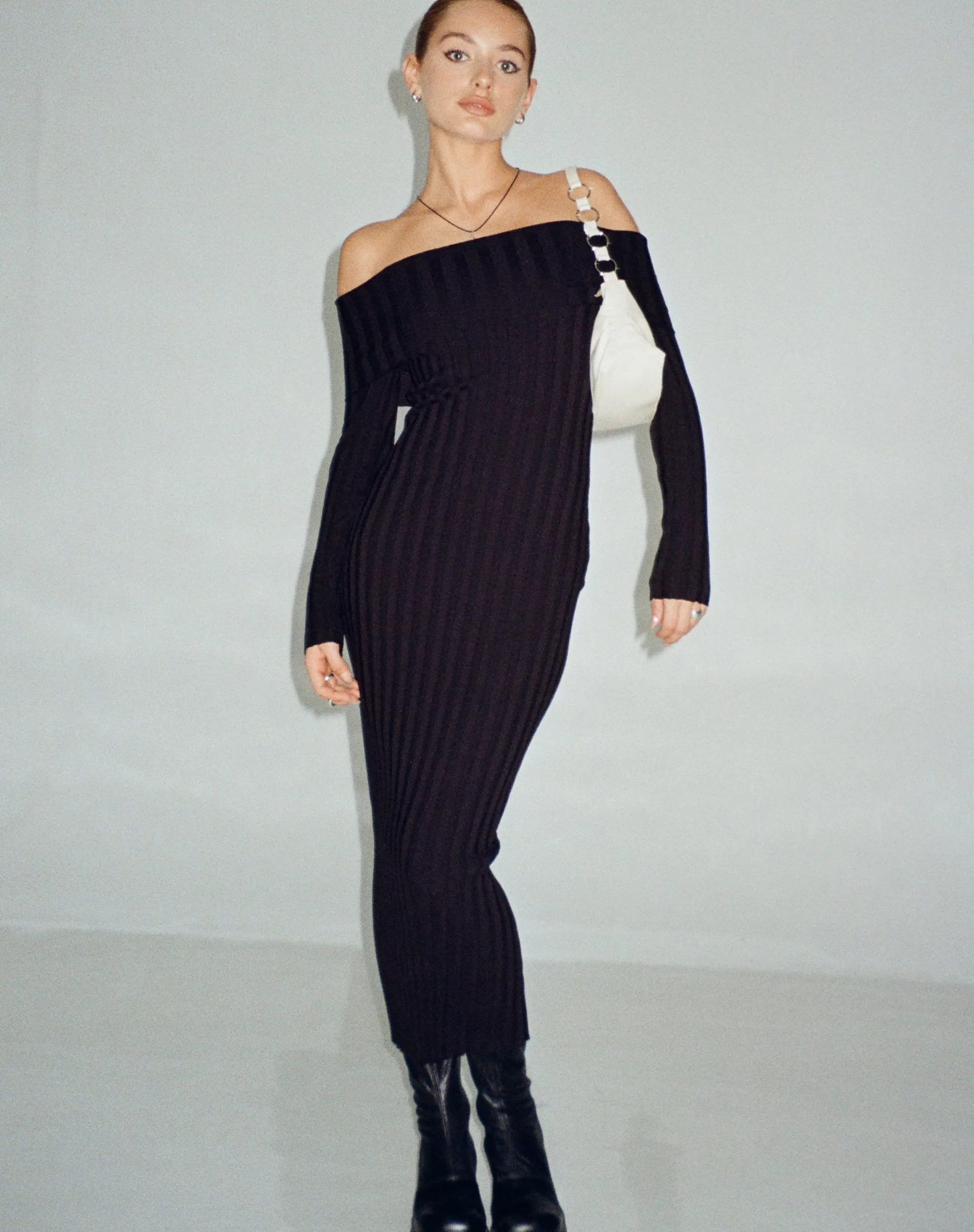 Store Jesuita Bardot Knitted Midi Dress In Black BODYCON DRESSES | LITTLE BLACK DRESSES