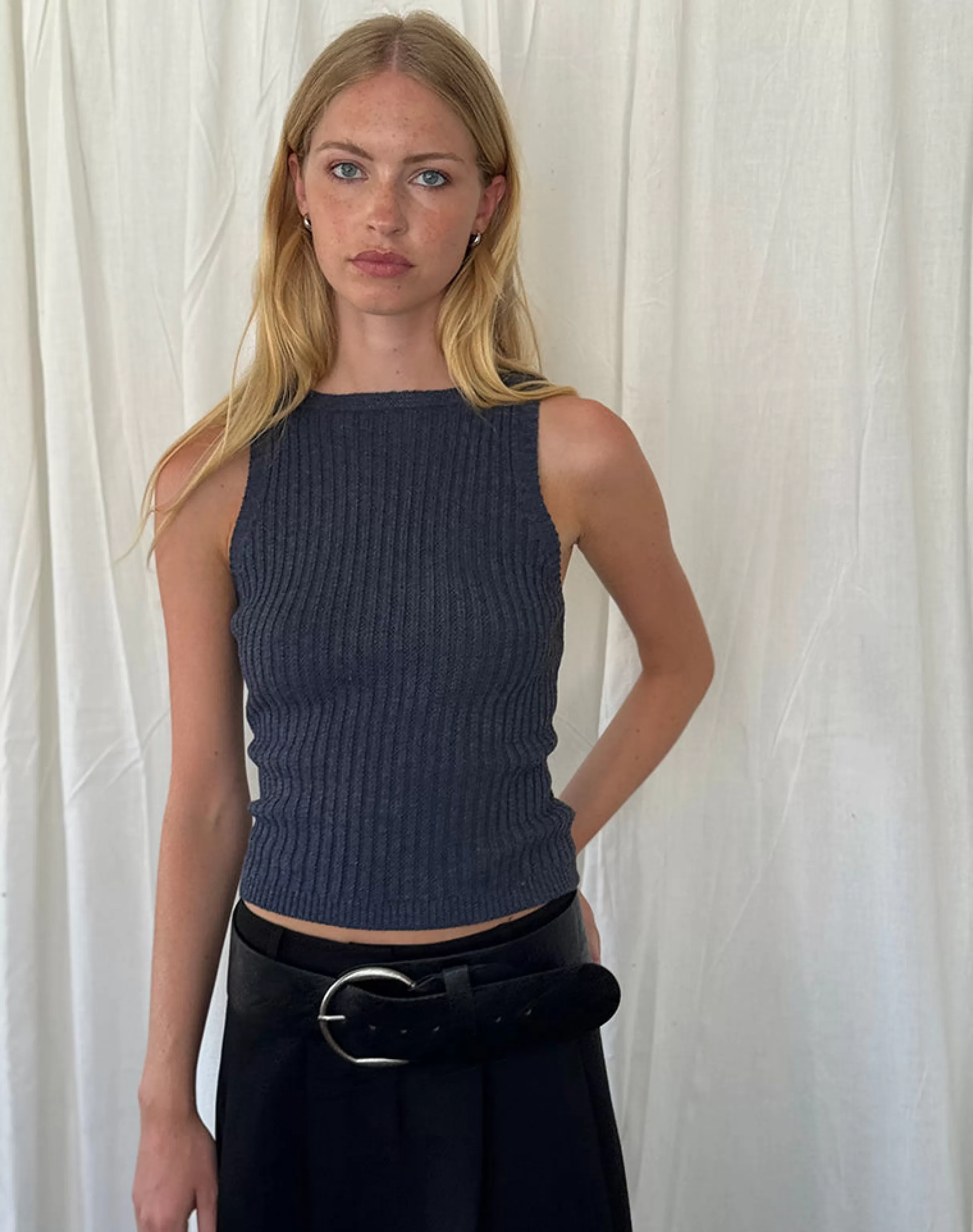 Clearance Jiselle Knitted Tank Top In Dark Charcoal VEST TOPS