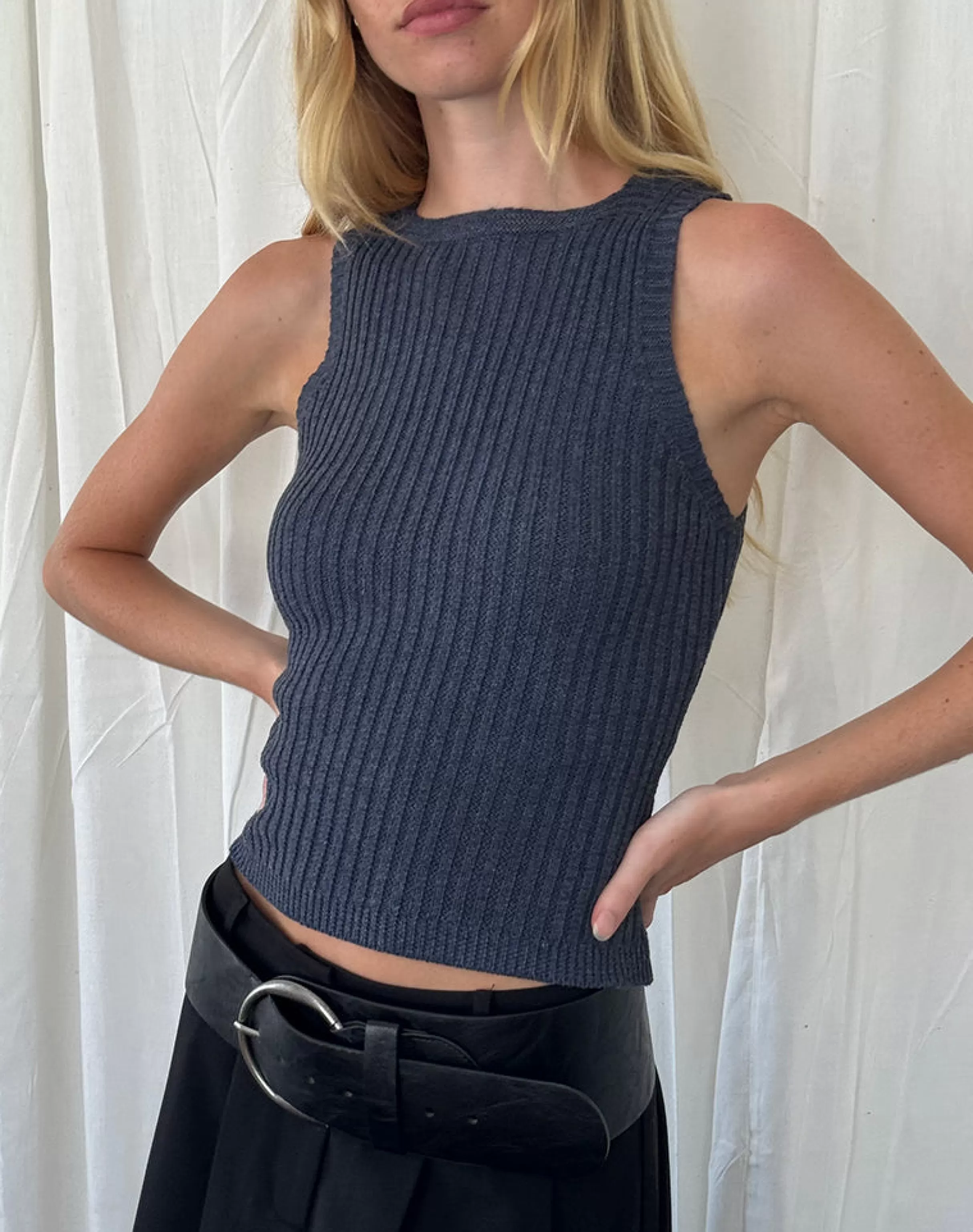 Clearance Jiselle Knitted Tank Top In Dark Charcoal VEST TOPS