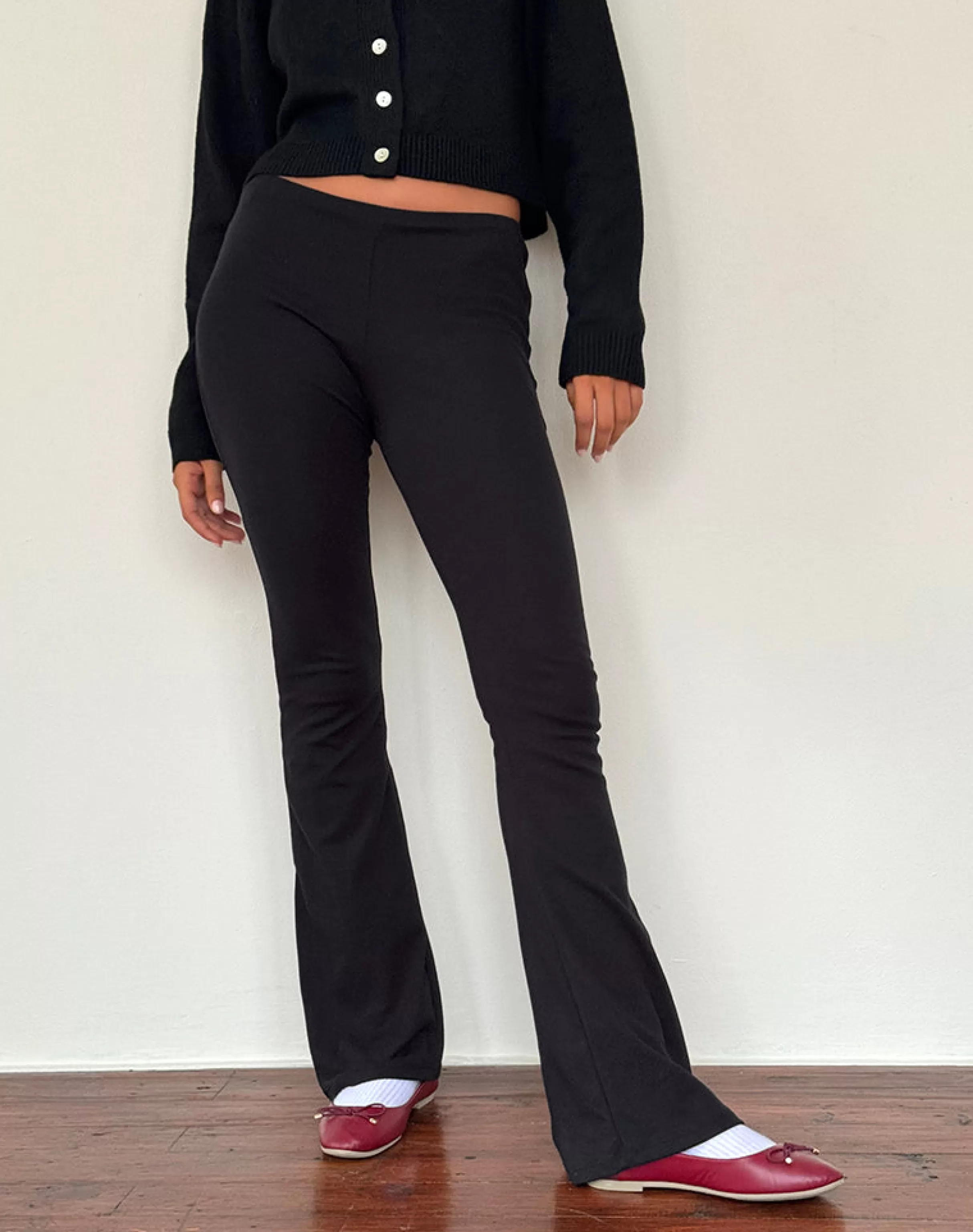 New Joxiel Soft Rib Flared Trouser In Black BASICS | LOW RISE TROUSERS