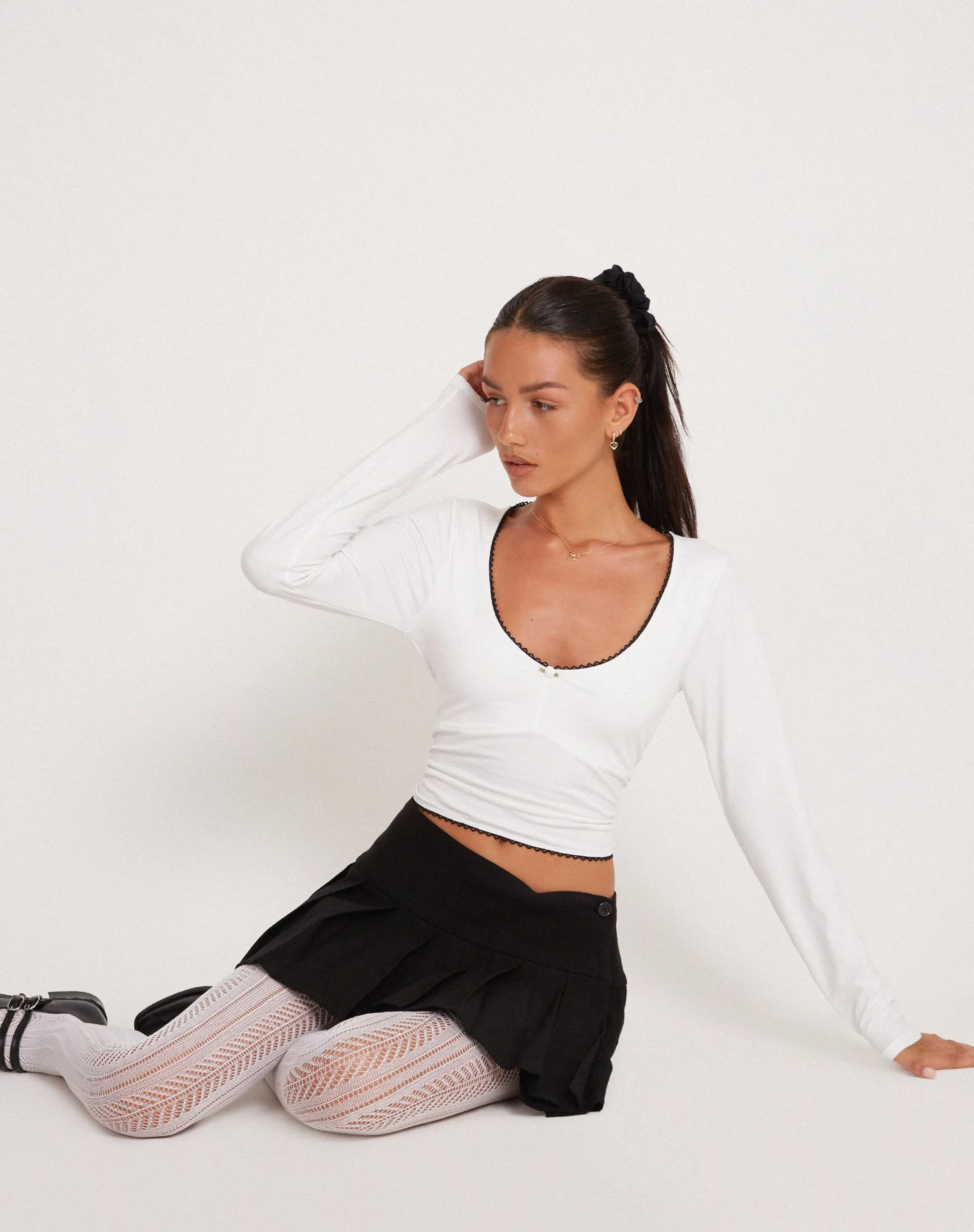 Clearance Junie Ballet Long Sleeve Top In Jersey White SALE TOPS