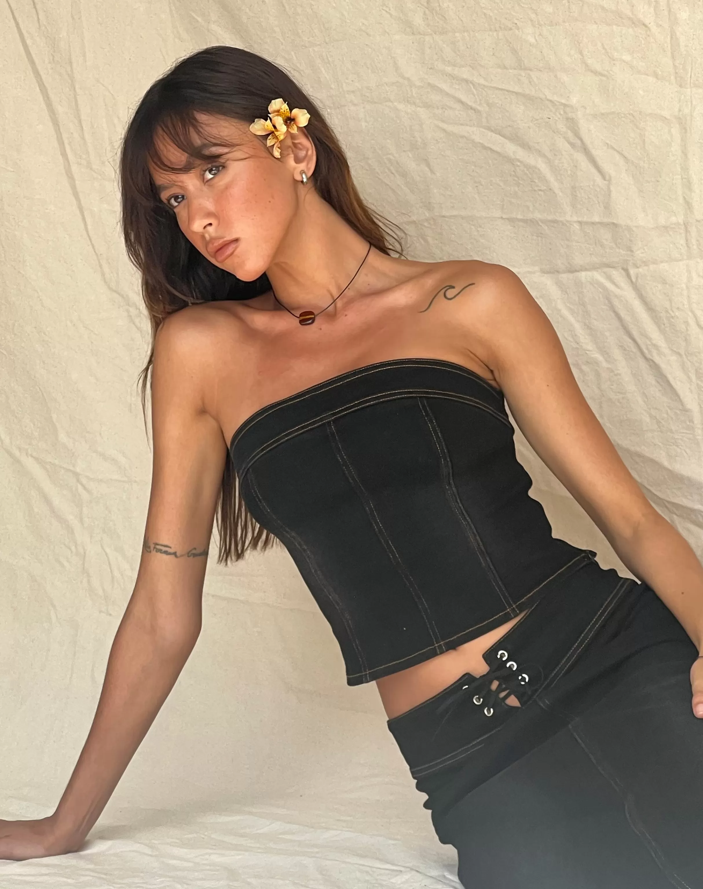 Fashion Kaiha Denim Bandeau Corset Top In CORSET TOPS | BANDEAU TOPS