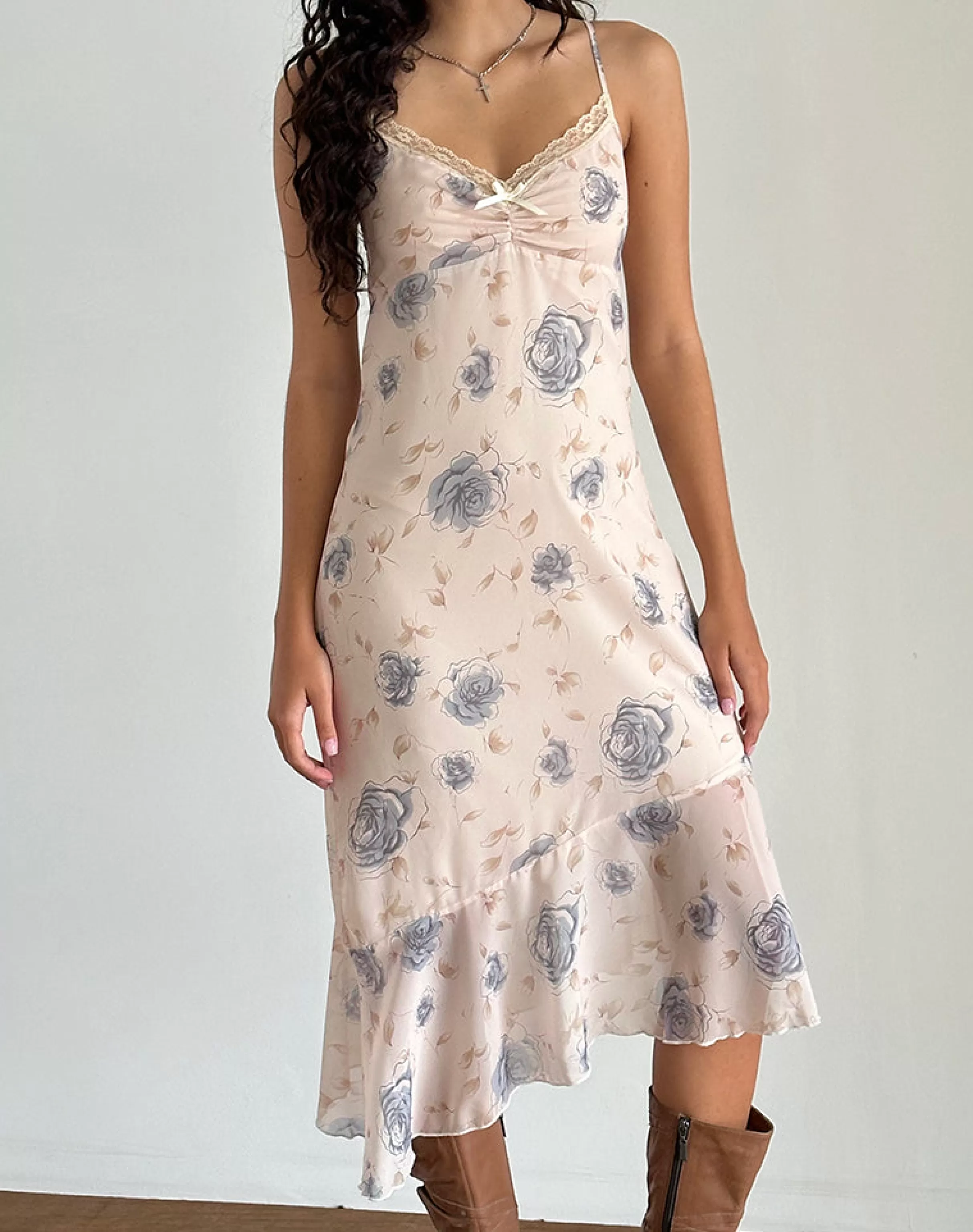Store Kamala Midi Dress In Wild Rose Blue NEVERMORE | DAY DRESSES