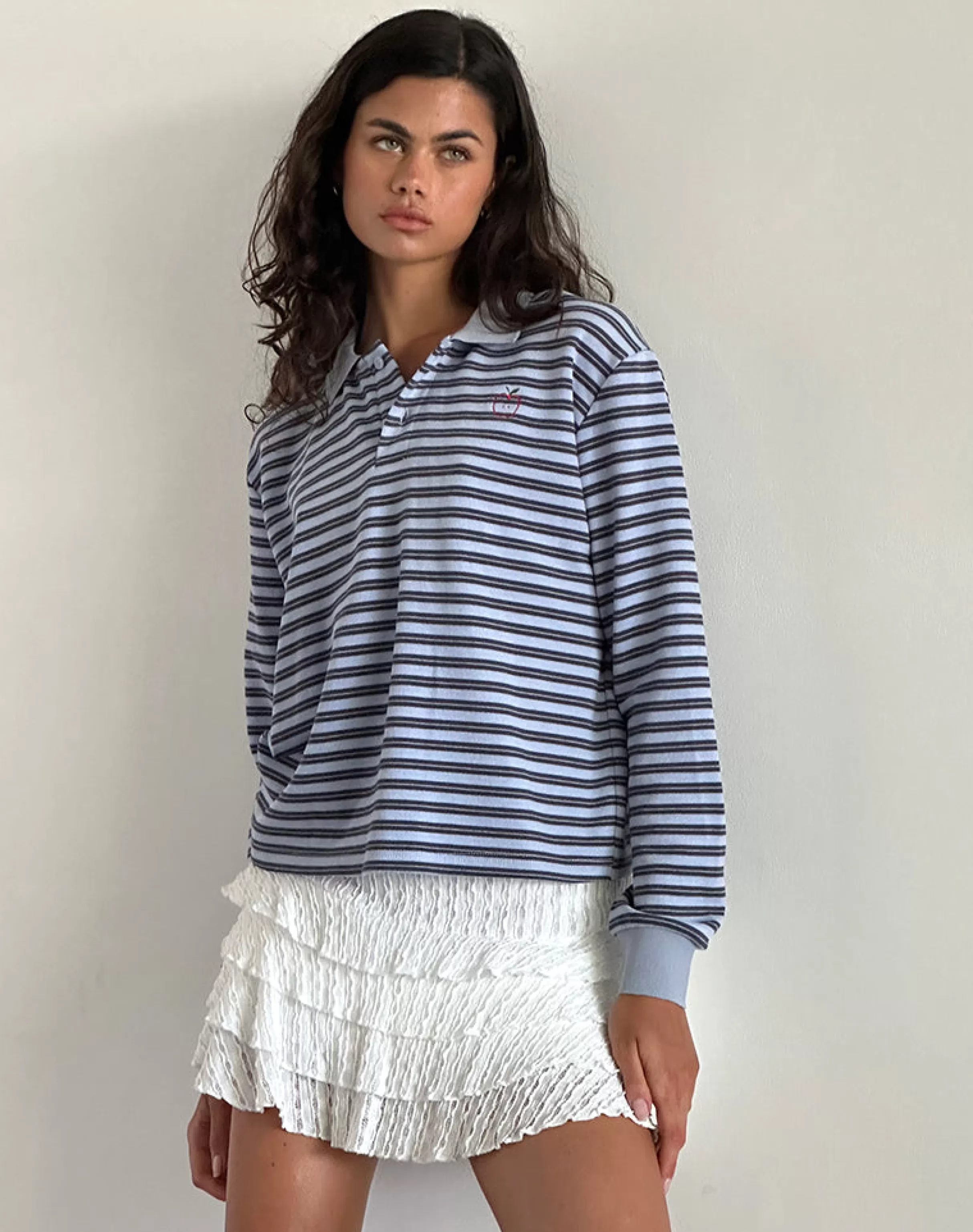 Shop Kamilla Baggy Long Sleeve Shirt In Blue And Grey Stripe SWEET AS PIE | SHIRTS AND BLOUSES