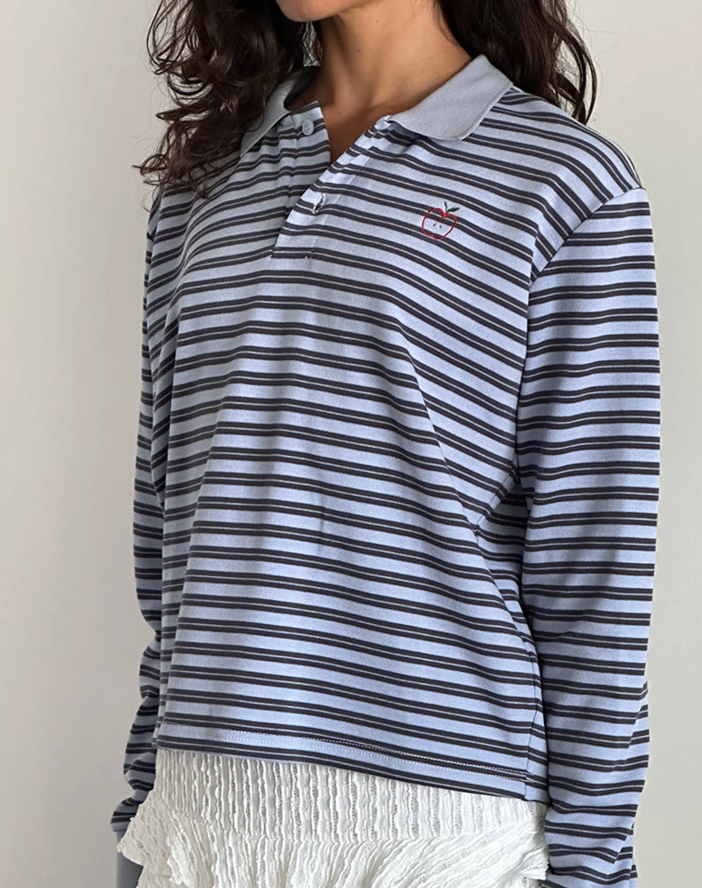 Shop Kamilla Baggy Long Sleeve Shirt In Blue And Grey Stripe SWEET AS PIE | SHIRTS AND BLOUSES