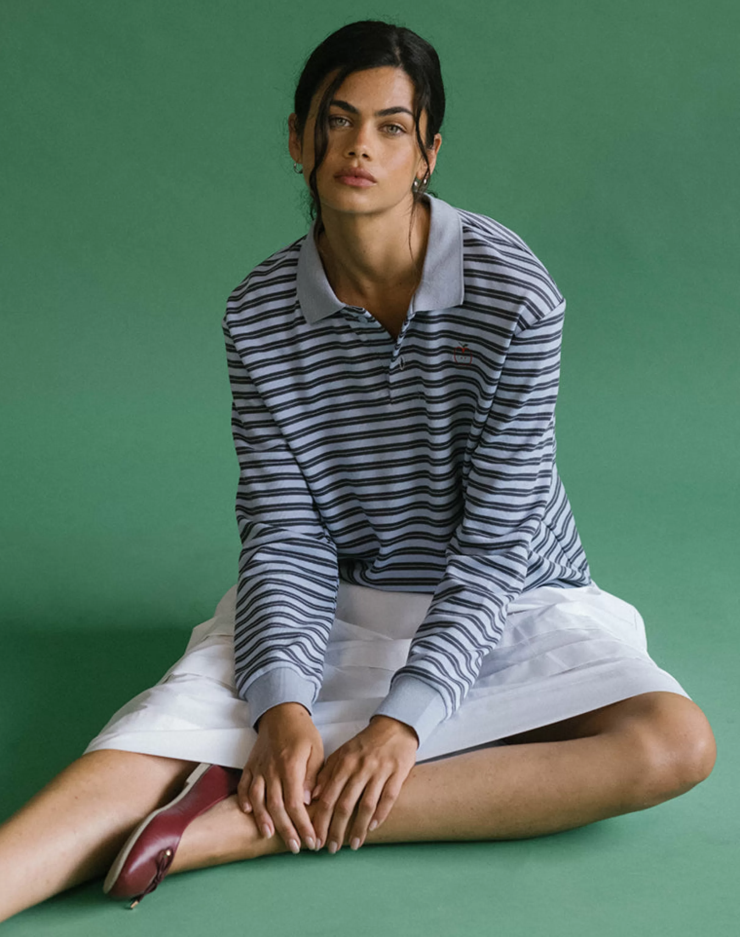 Shop Kamilla Baggy Long Sleeve Shirt In Blue And Grey Stripe SWEET AS PIE | SHIRTS AND BLOUSES