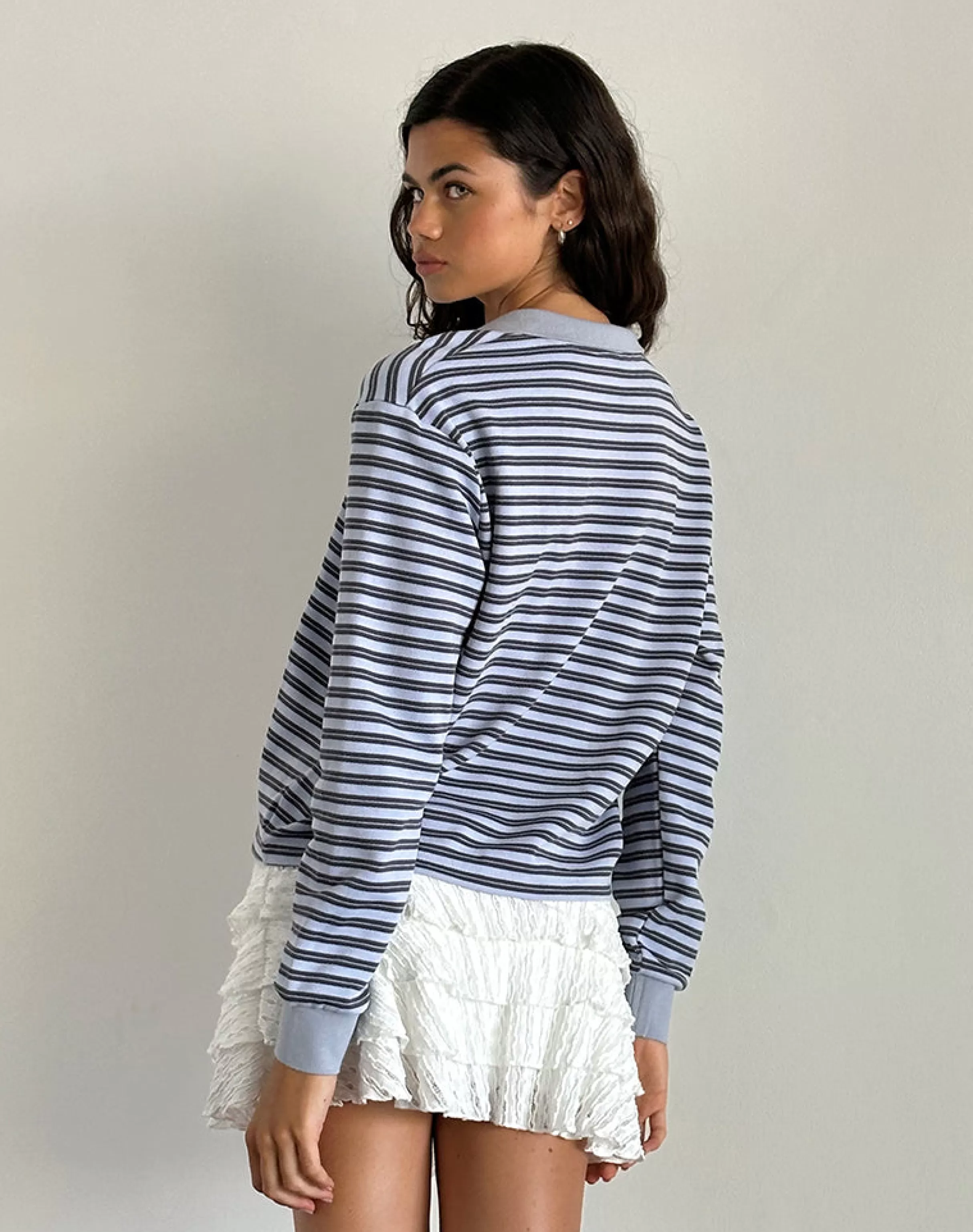 Shop Kamilla Baggy Long Sleeve Shirt In Blue And Grey Stripe SWEET AS PIE | SHIRTS AND BLOUSES