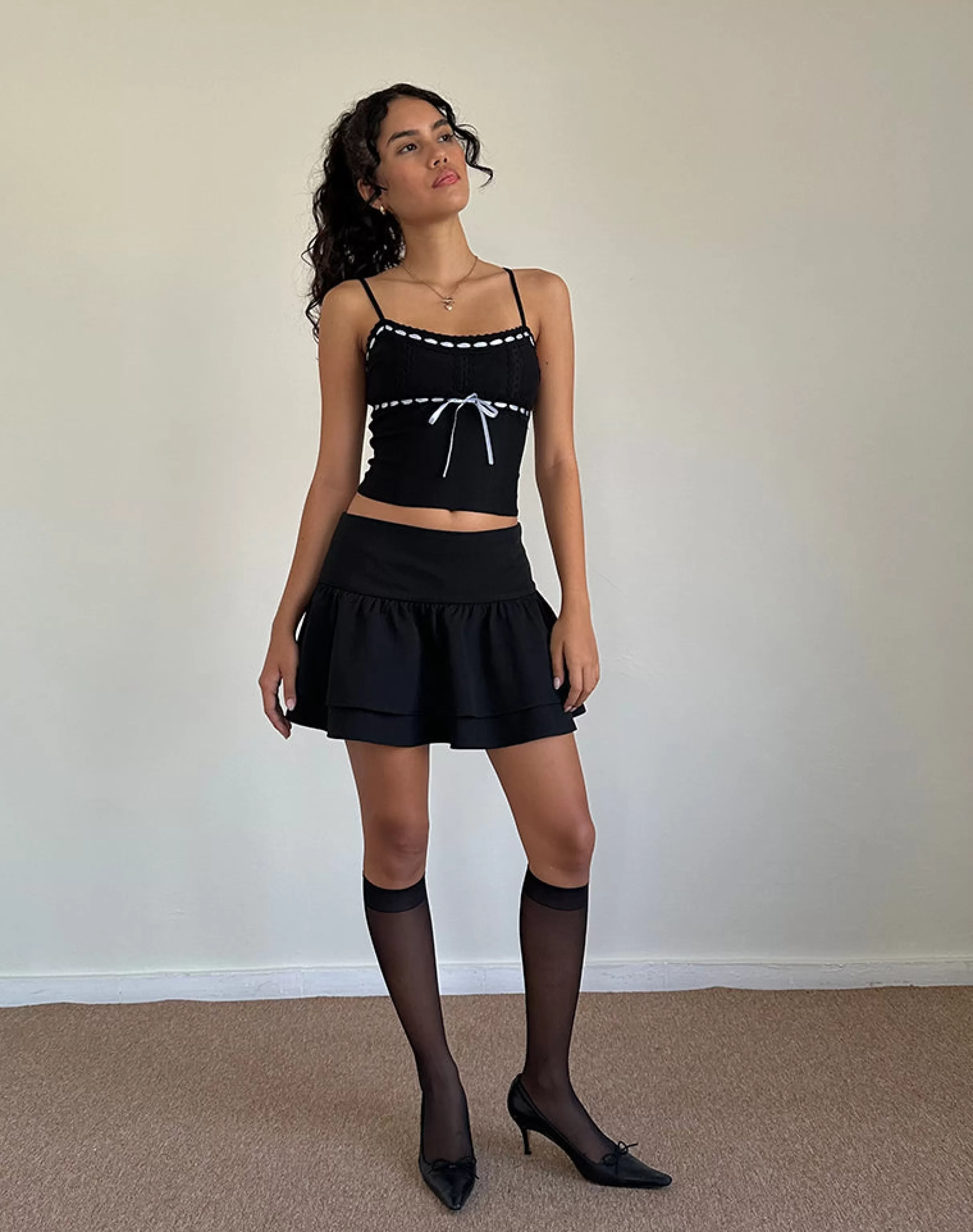 Flash Sale Karda Cami Top In Black With Contrast Ribbon GOING OUT TOPS | STRAPPY TOPS