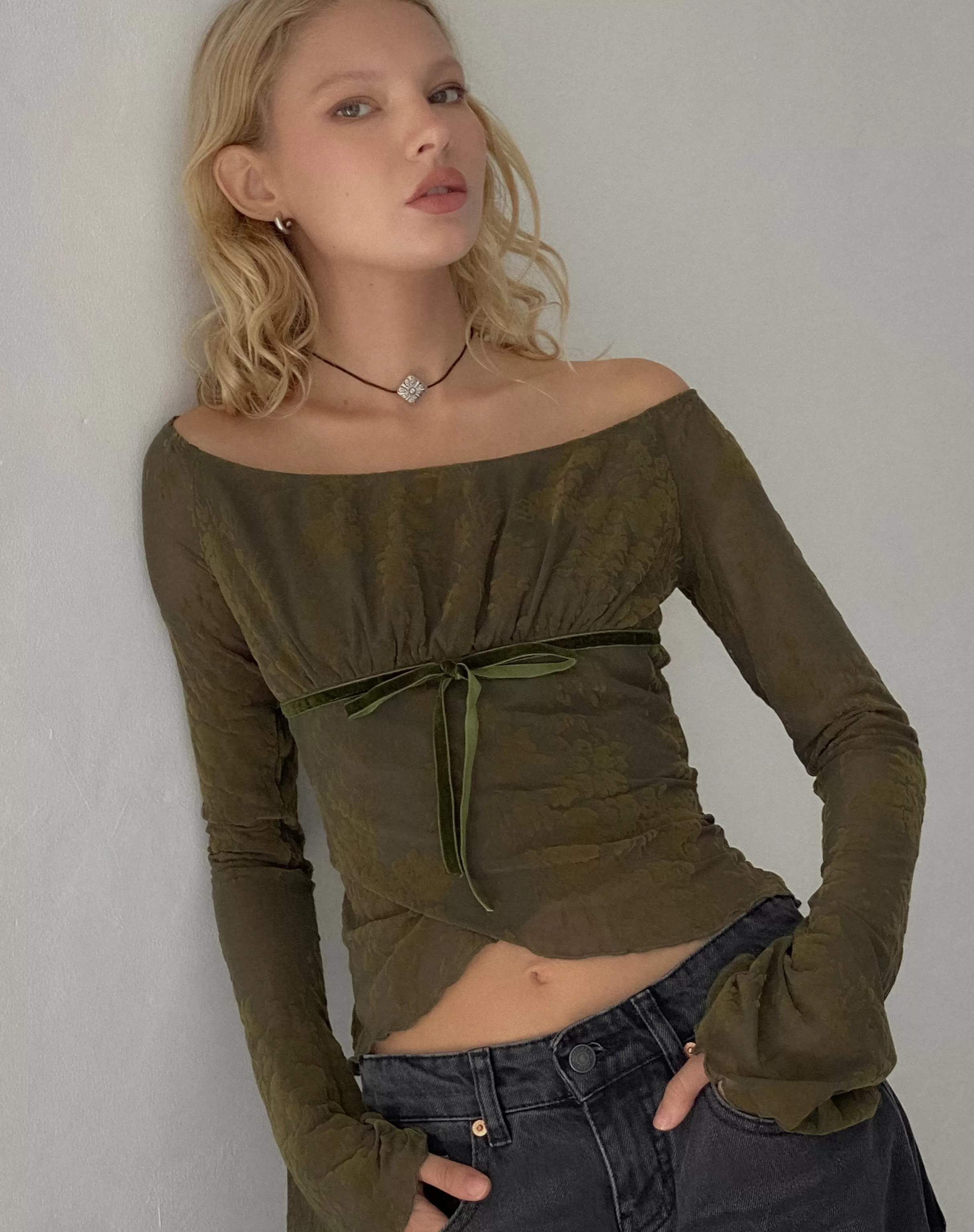 Best Sale Kareena Long Sleeve Bardot Top In PRINTED TOPS | CROP TOPS