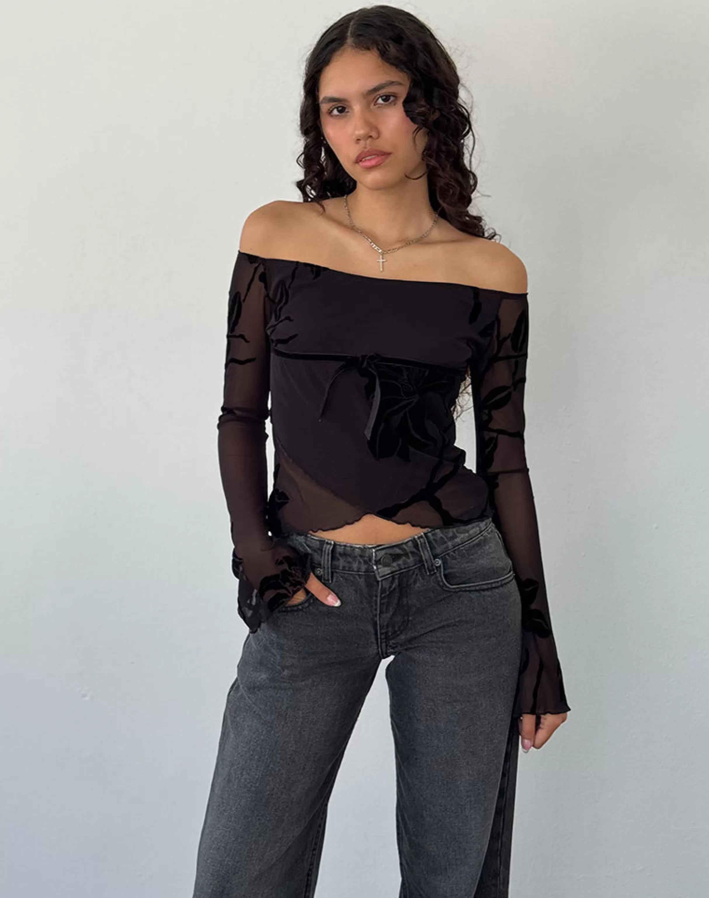 Cheap Kareena Long Sleeve Bardot Top In GOING OUT TOPS | LONG SLEEVE TOPS