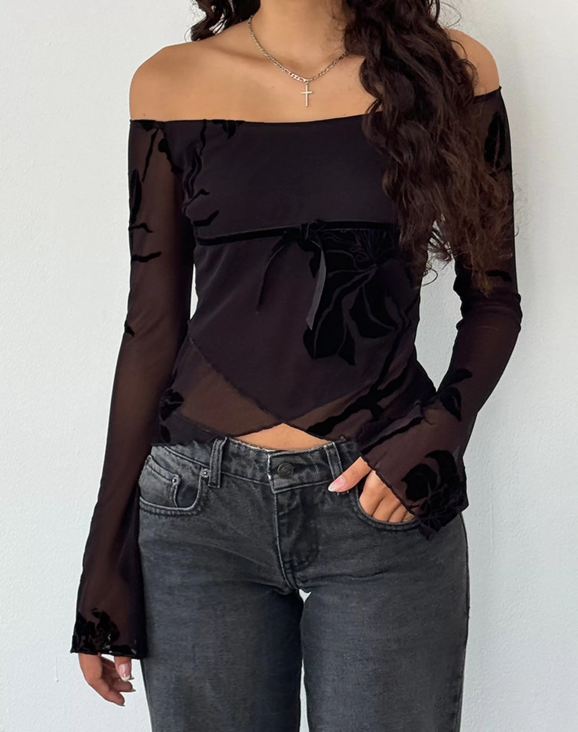Cheap Kareena Long Sleeve Bardot Top In GOING OUT TOPS | LONG SLEEVE TOPS