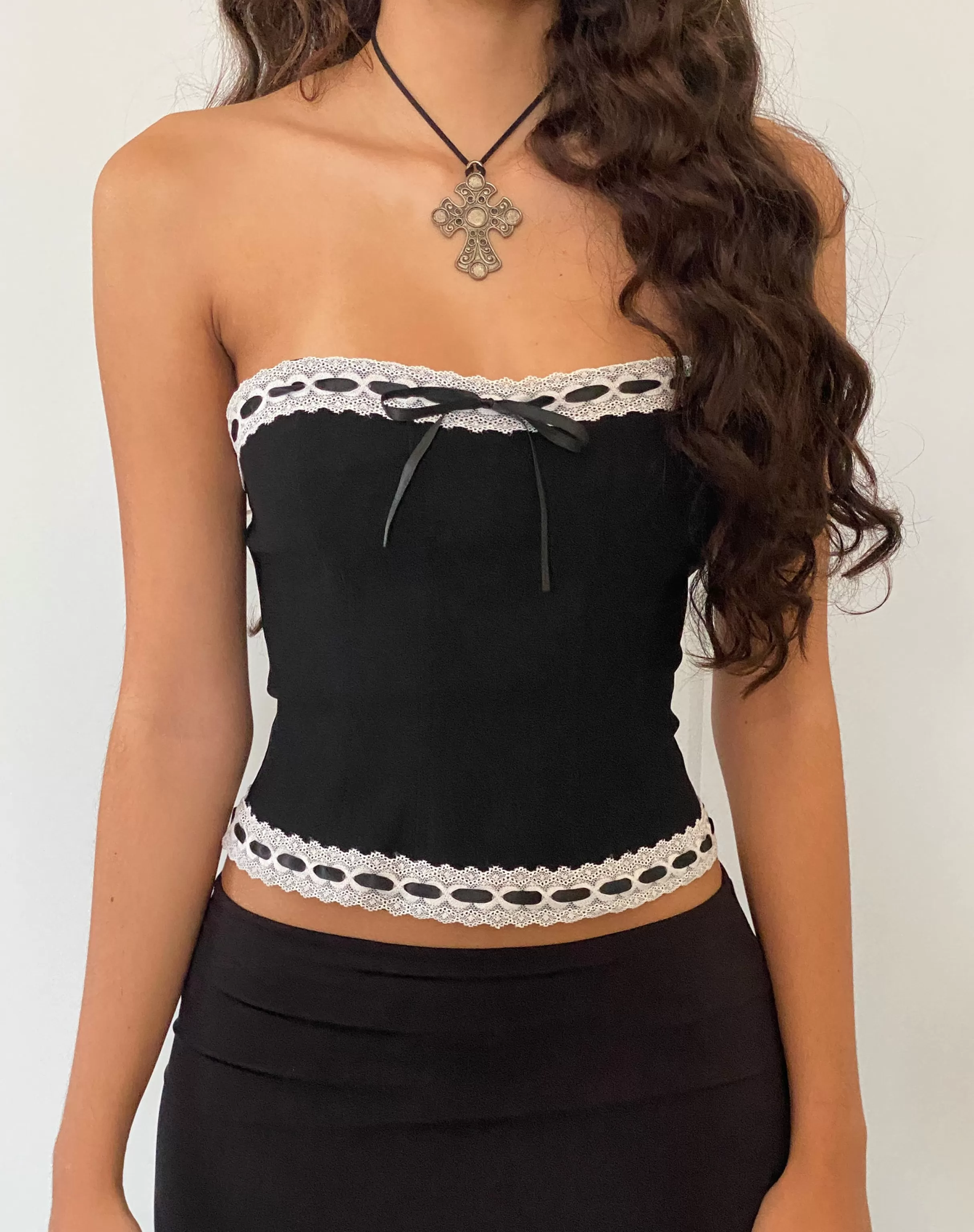 Flash Sale Karida Lace Edge Corset Top In Black GOING OUT TOPS | CROP TOPS