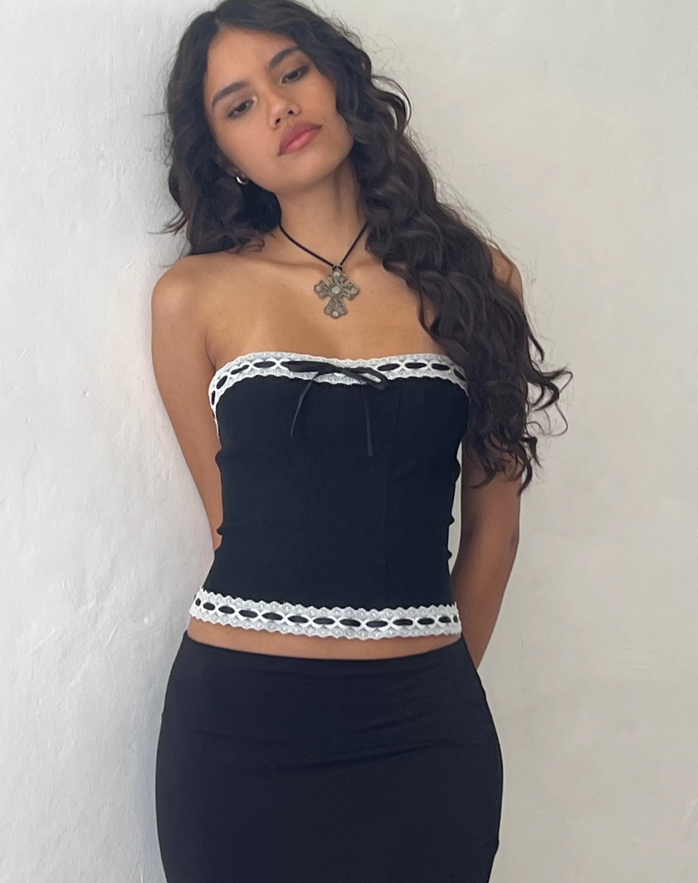 Flash Sale Karida Lace Edge Corset Top In Black GOING OUT TOPS | CROP TOPS
