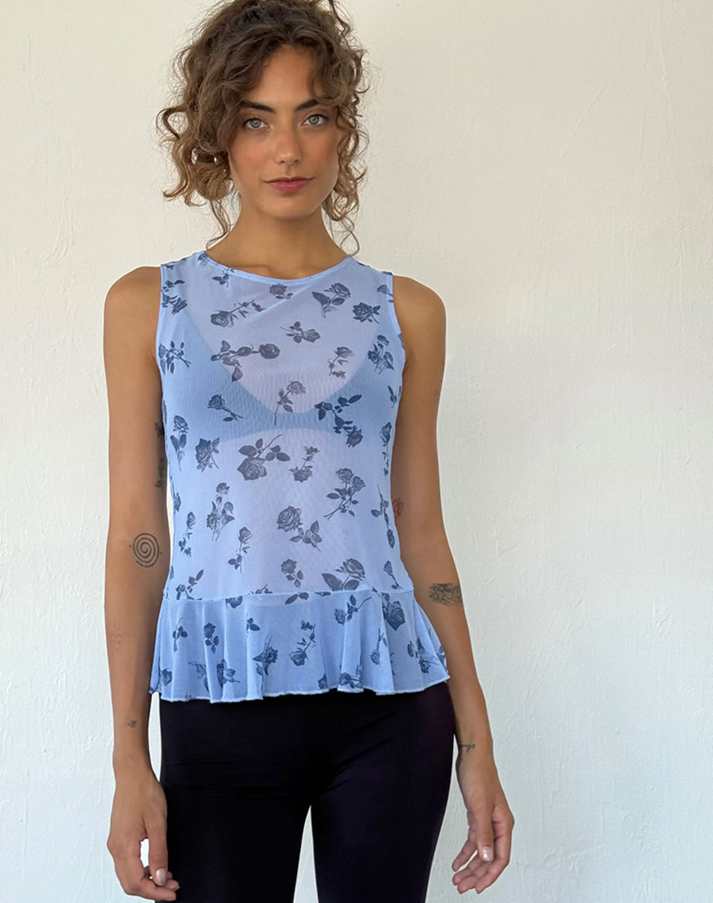 Clearance Katnis Top In Inky Blue Floral Mesh STRAWBERRY MILK | BASIC TOPS