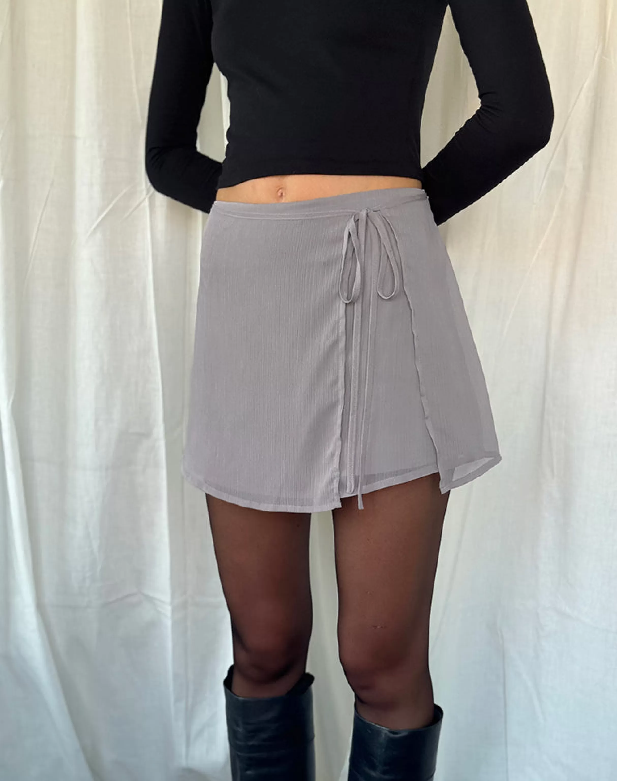 New Keira Mini Wrap Skirt In Chiffon Lilac Grey MINI SKIRTS