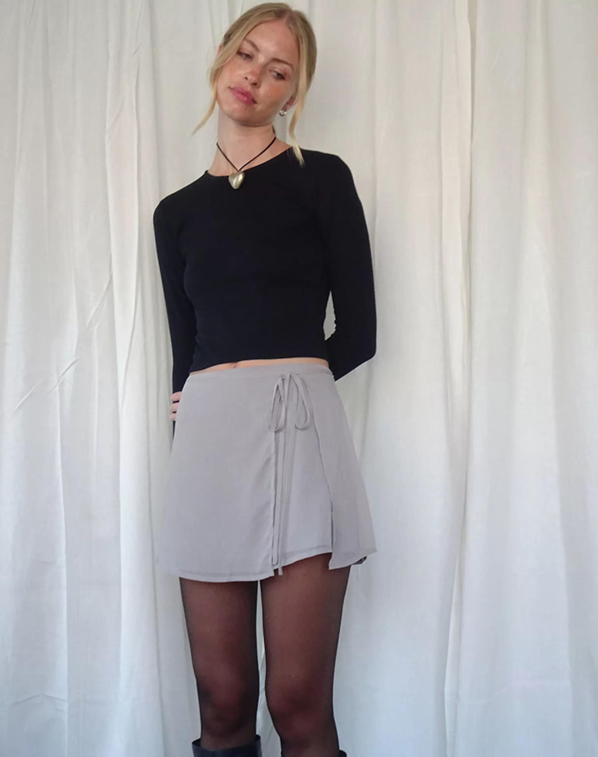 New Keira Mini Wrap Skirt In Chiffon Lilac Grey MINI SKIRTS