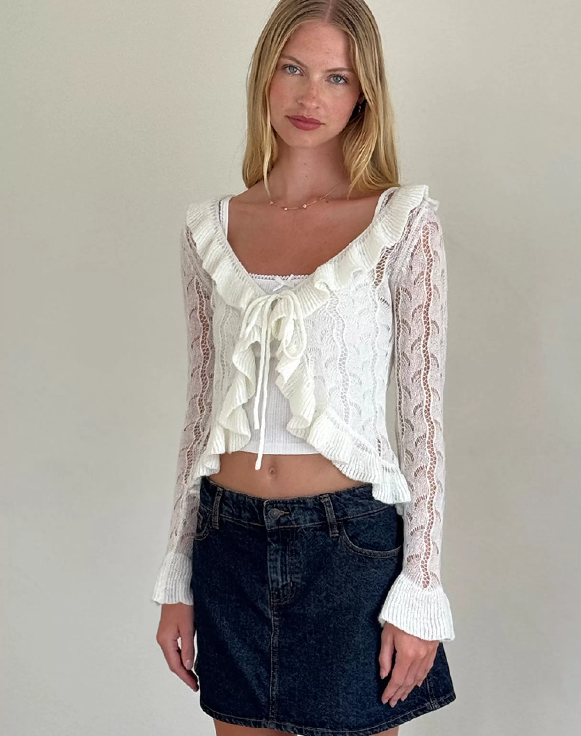 Flash Sale Kenira Cardigan In Pointelle Knit Birch Cream STRAWBERRY GIRL | CARDIGANS