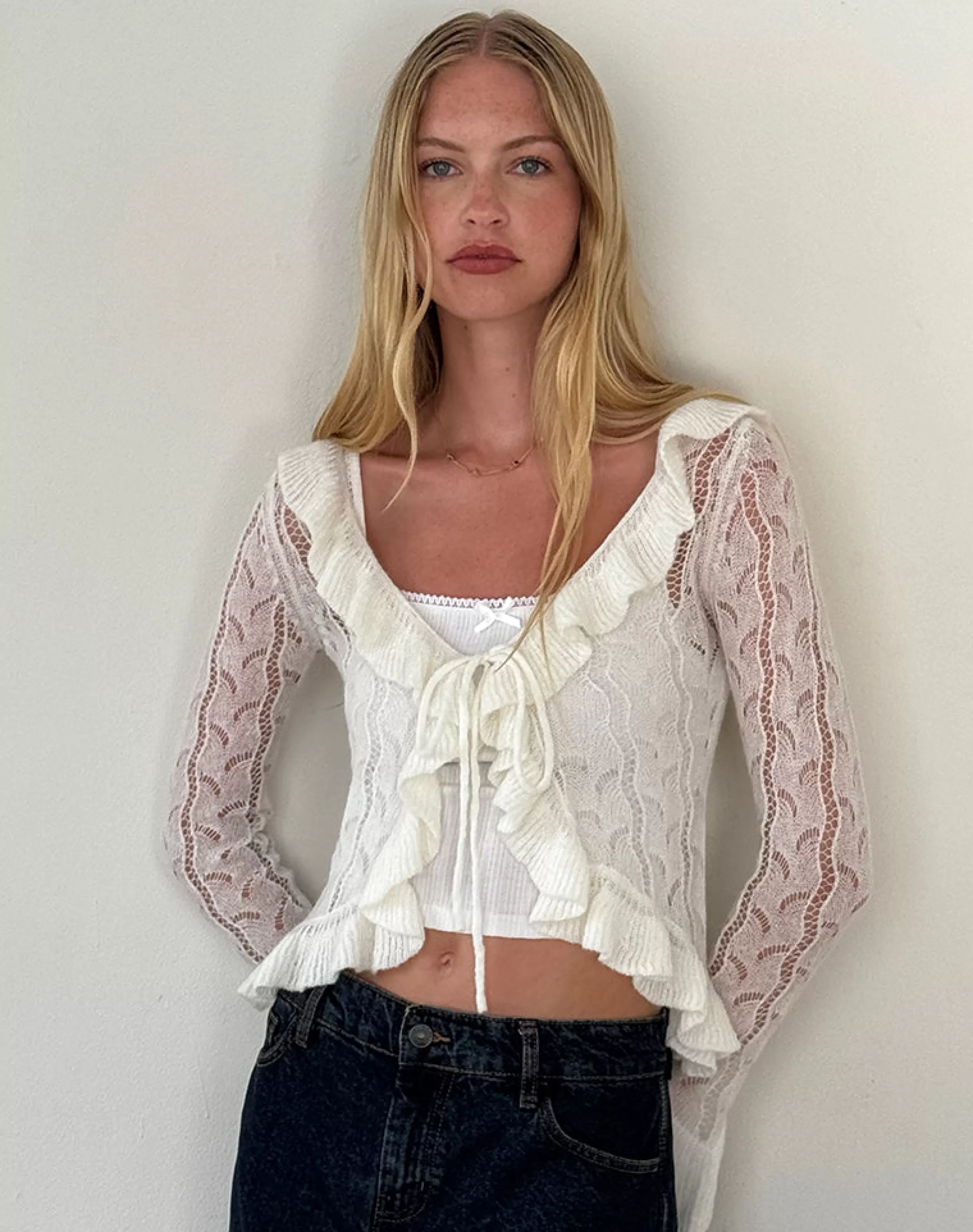 Flash Sale Kenira Cardigan In Pointelle Knit Birch Cream STRAWBERRY GIRL | CARDIGANS
