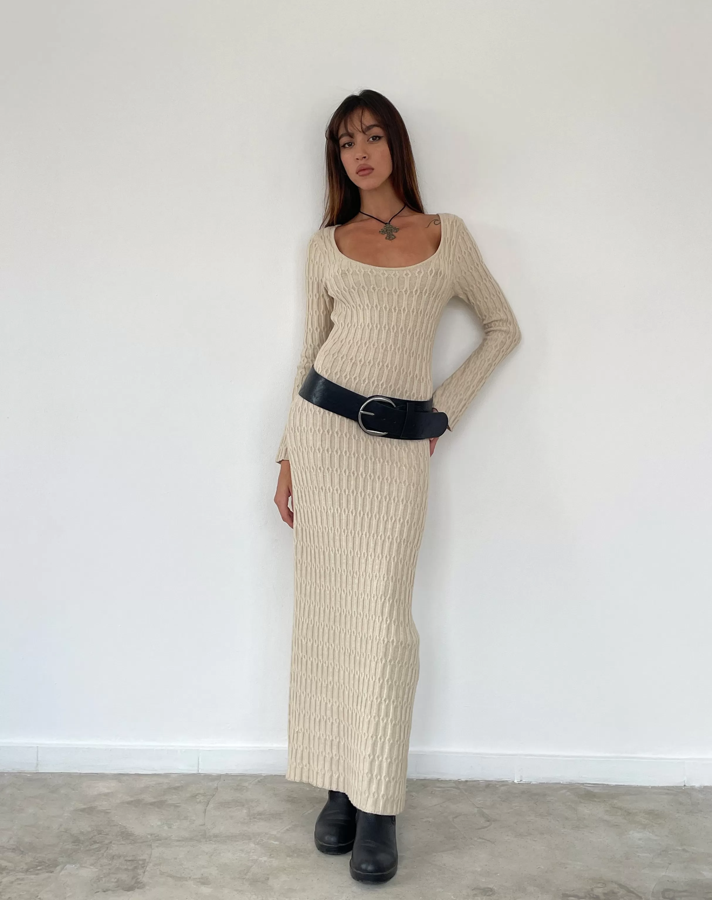 Outlet Kiasta Long Sleeve Maxi Dress In Neutral Knit SALE DRESSES | DAY DRESSES