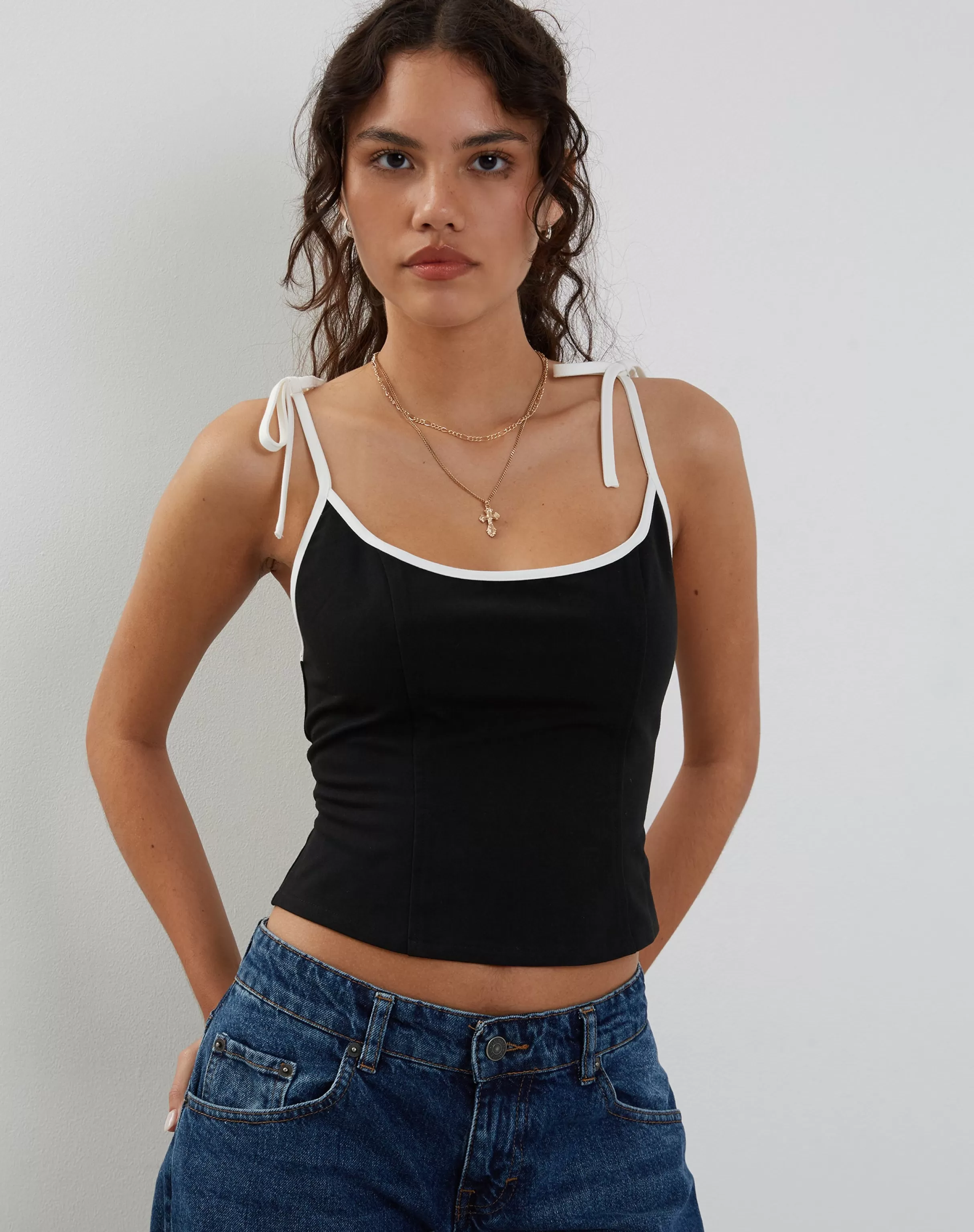 Outlet Kiona Corset Top In With White Binding STRAPPY TOPS | CROP TOPS