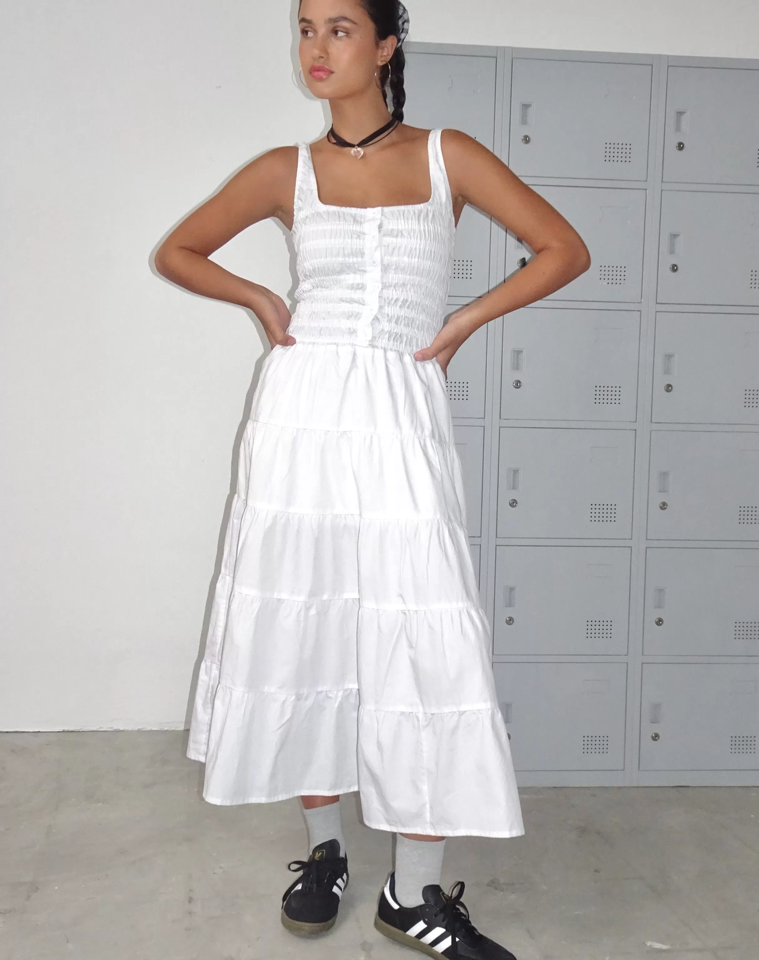 Sale Koizumi Tiered Maxi Dress In Poplin White MIDI DRESSES