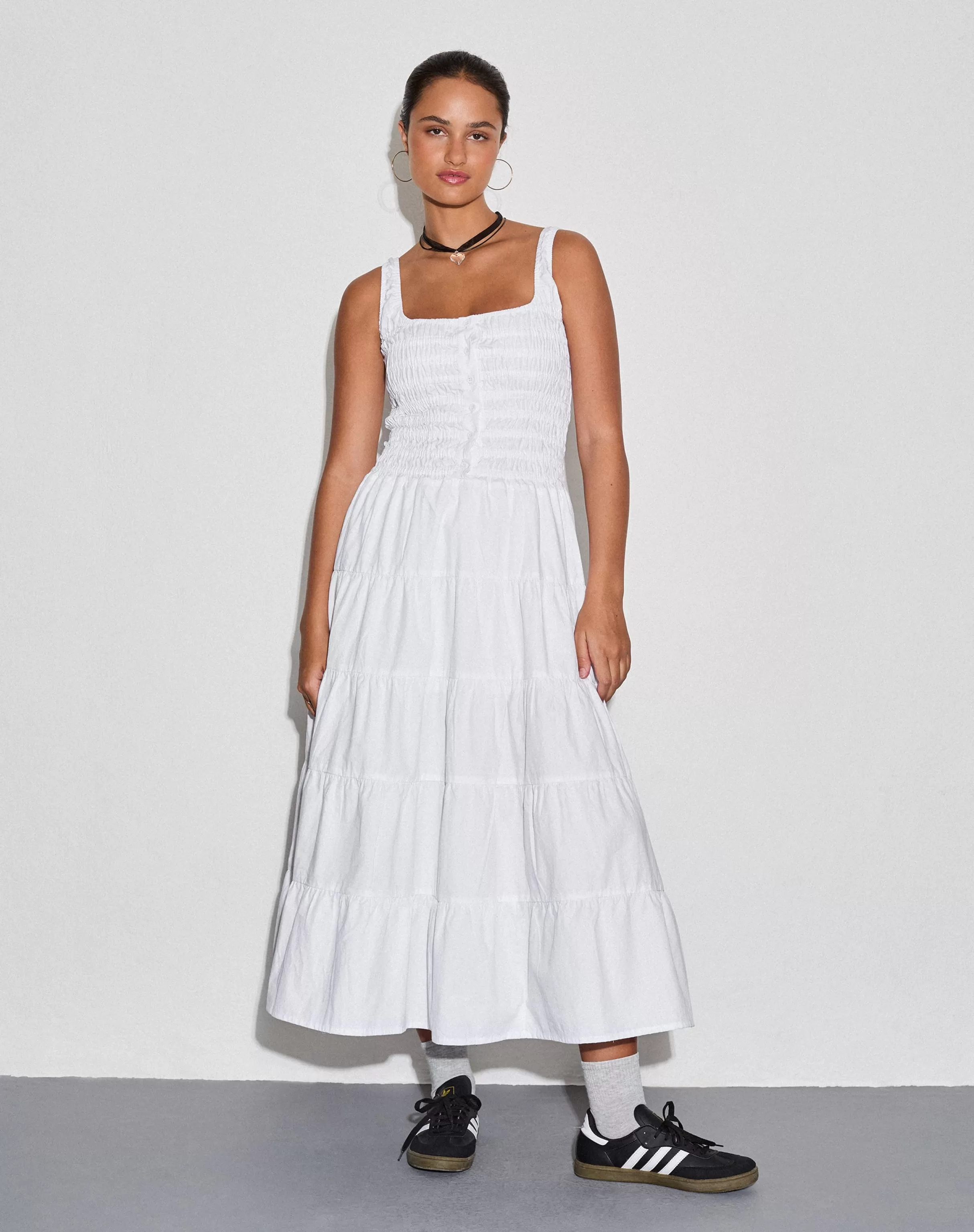 Sale Koizumi Tiered Maxi Dress In Poplin White MIDI DRESSES