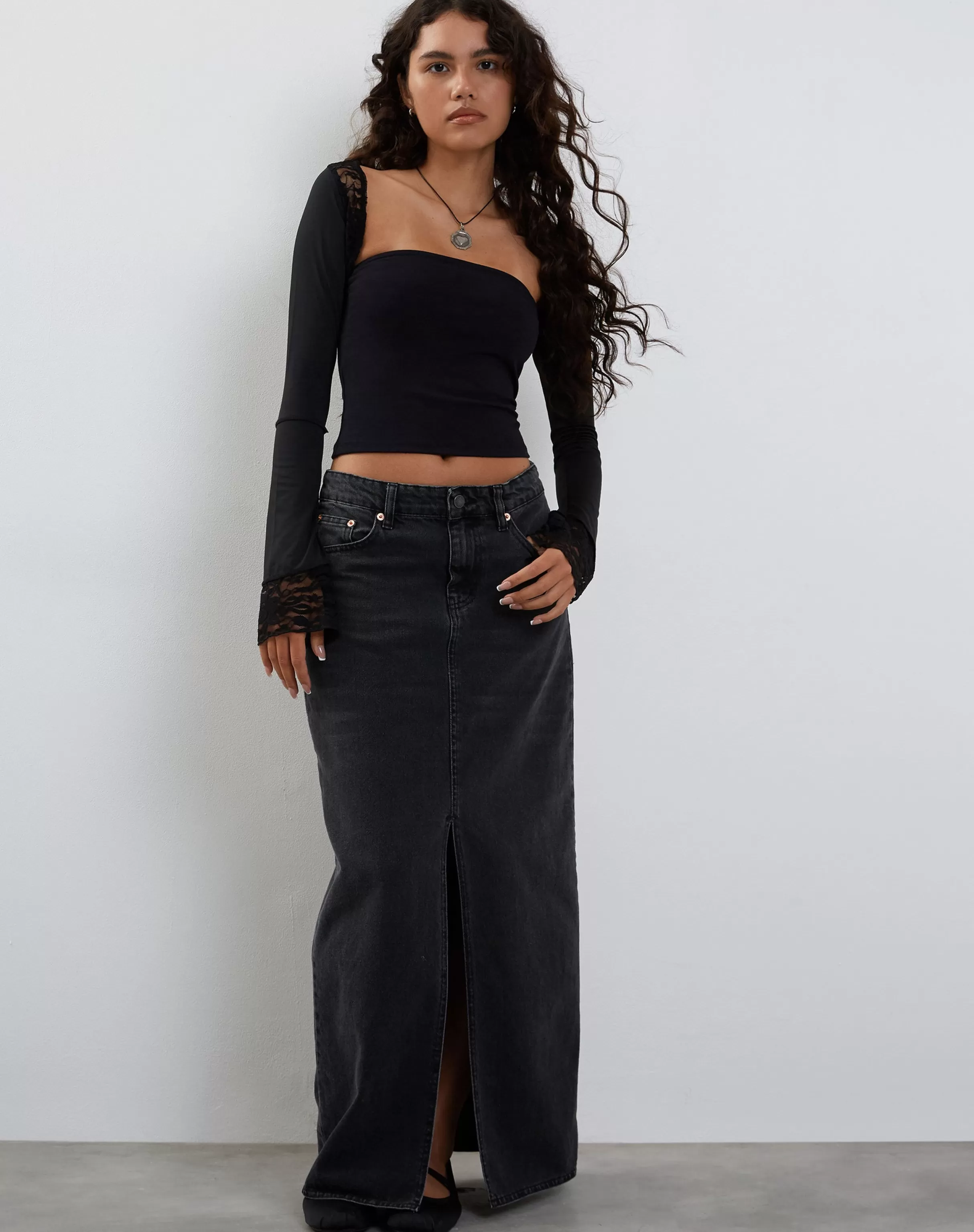New Lenny Lace Shrug Top In Slinky Black With Black Lace Trim SHRUG TOPS | CROP TOPS