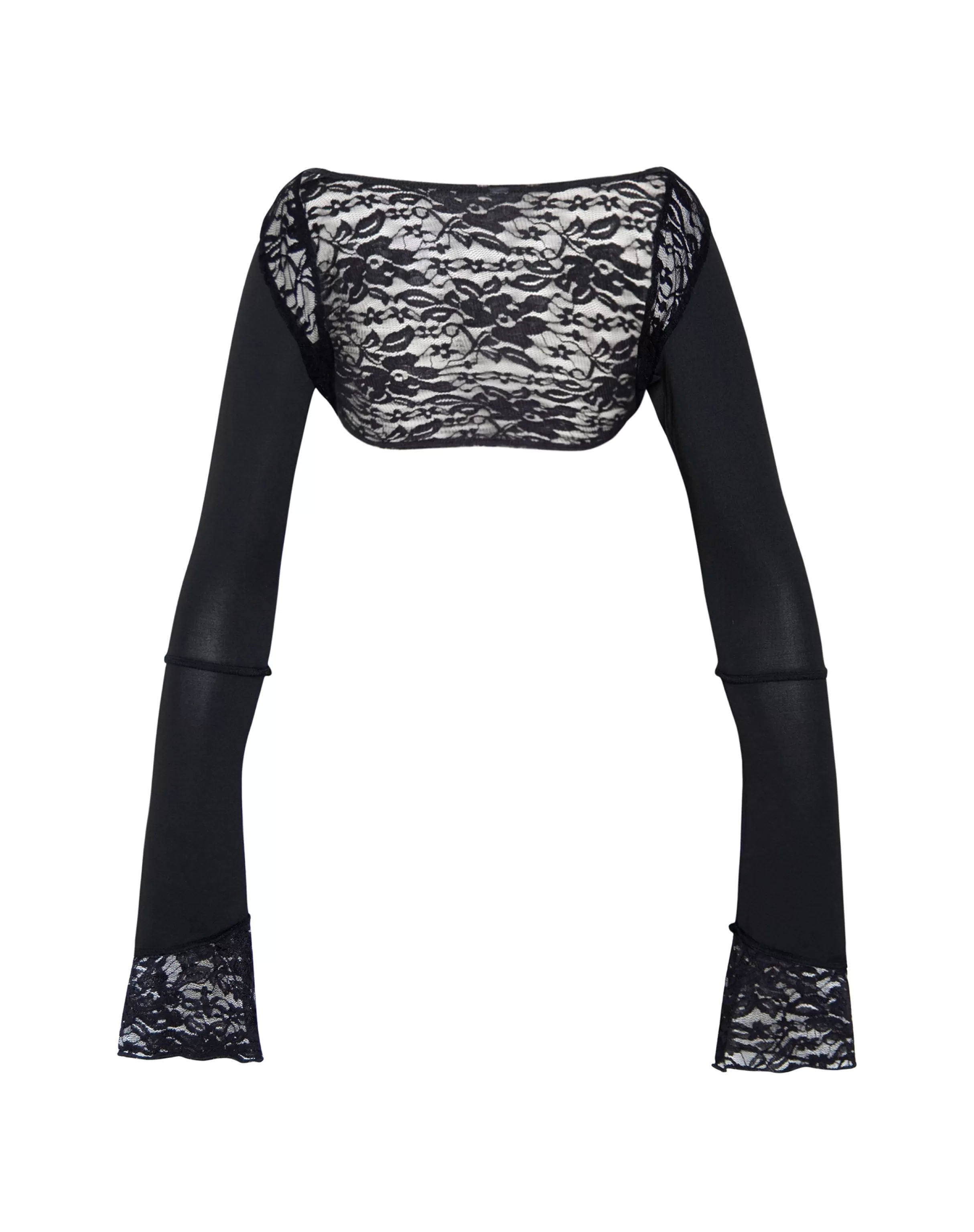 New Lenny Lace Shrug Top In Slinky Black With Black Lace Trim SHRUG TOPS | CROP TOPS