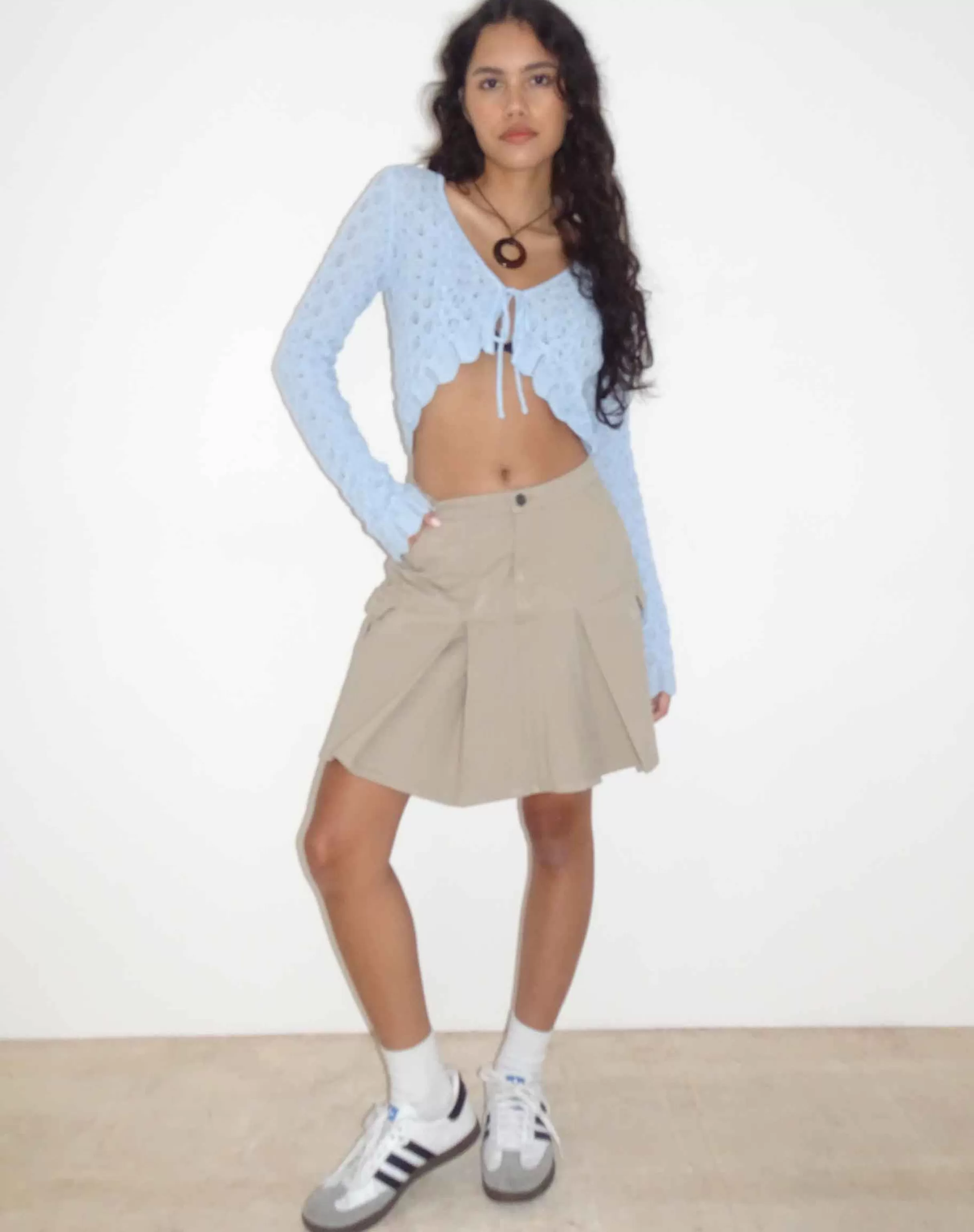 Outlet Lexi Pointelle Knit Cropped Cardigan In Baby Blue CARDIGANS | LONG SLEEVE TOPS