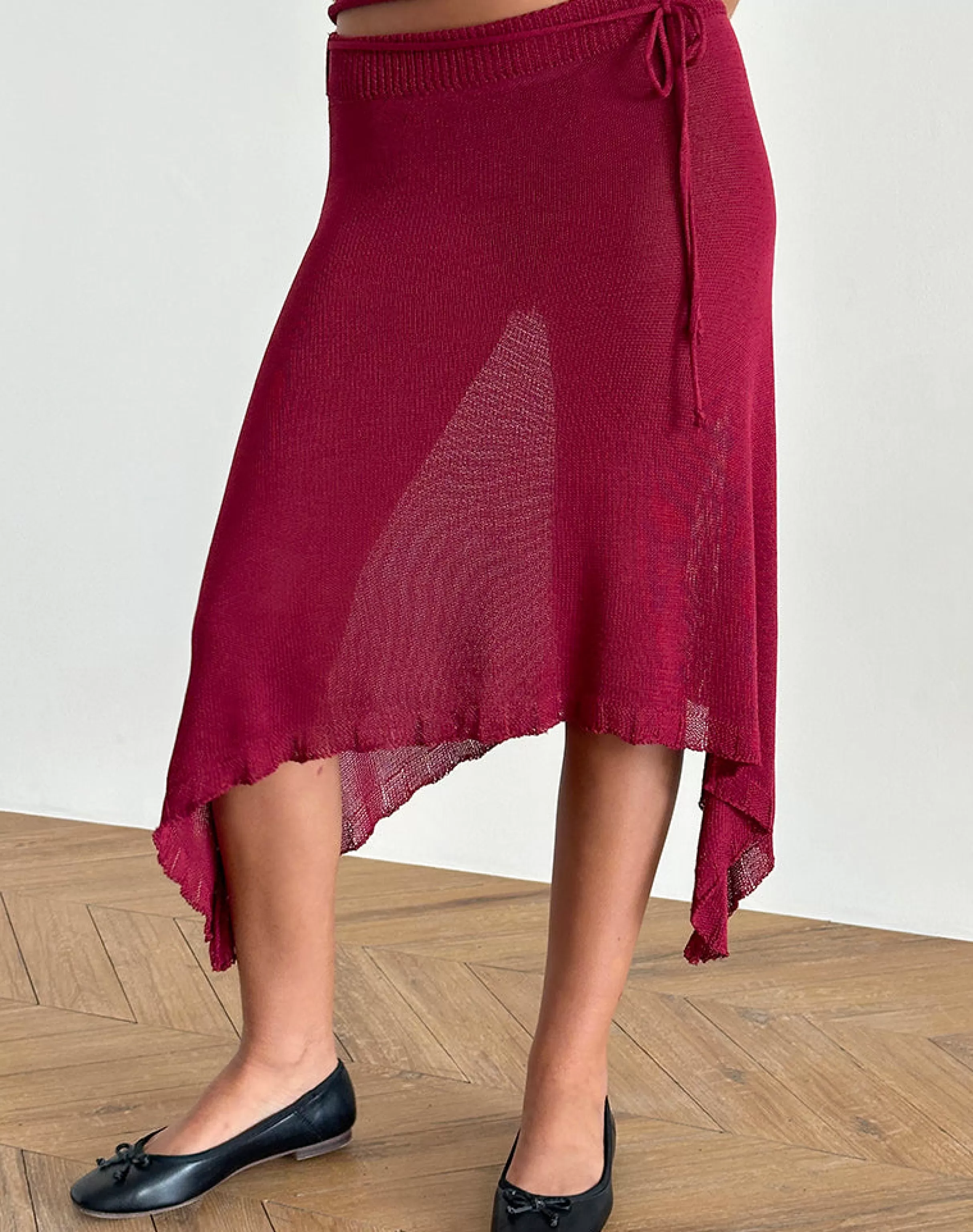 Fashion Leysa Midi Skirt In Sheer Knit Red A LINE SKIRTS | MIDI SKIRTS