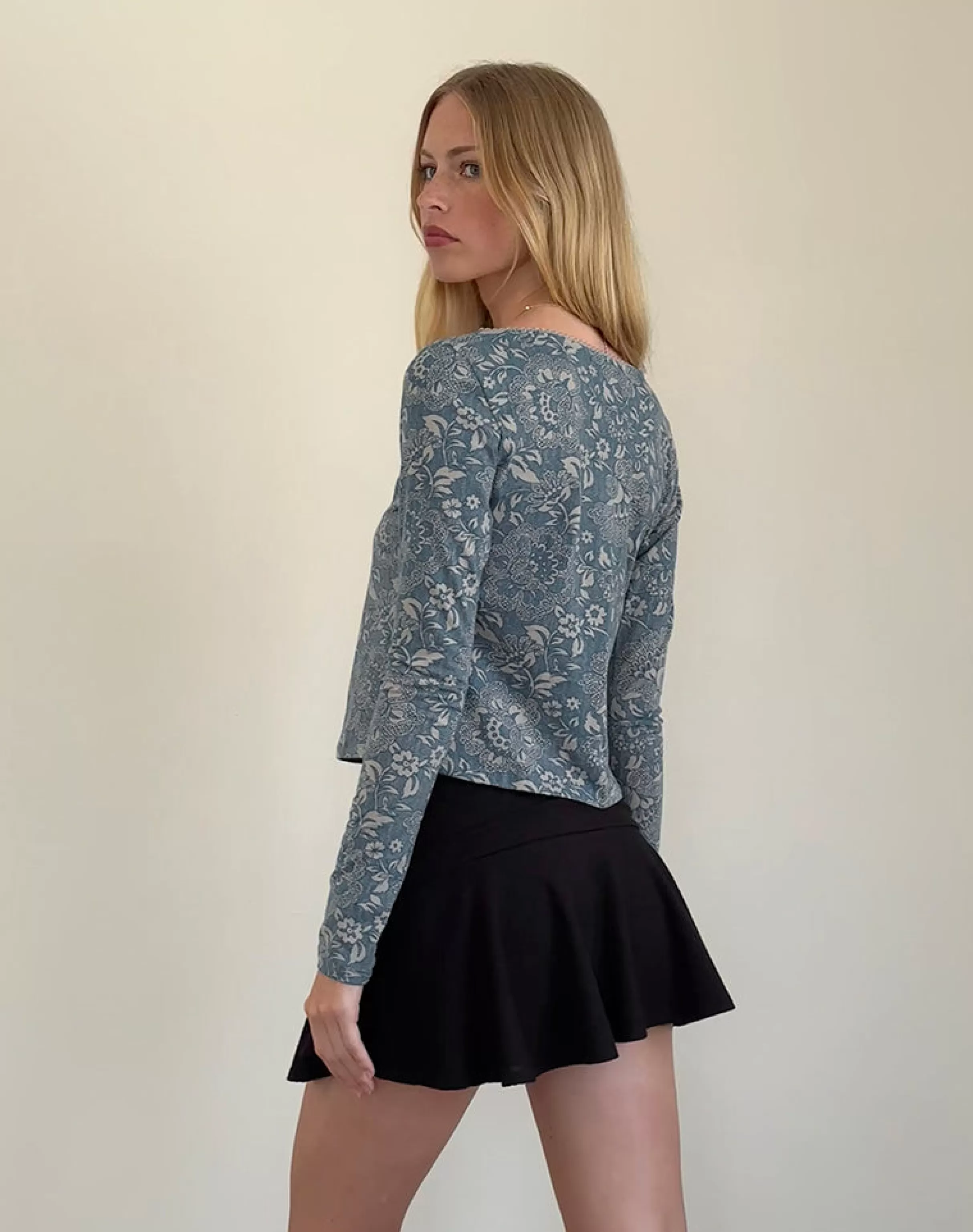 Sale Libby Cardi In Blue Ornate Print Lycra BISOUS | GOING OUT TOPS
