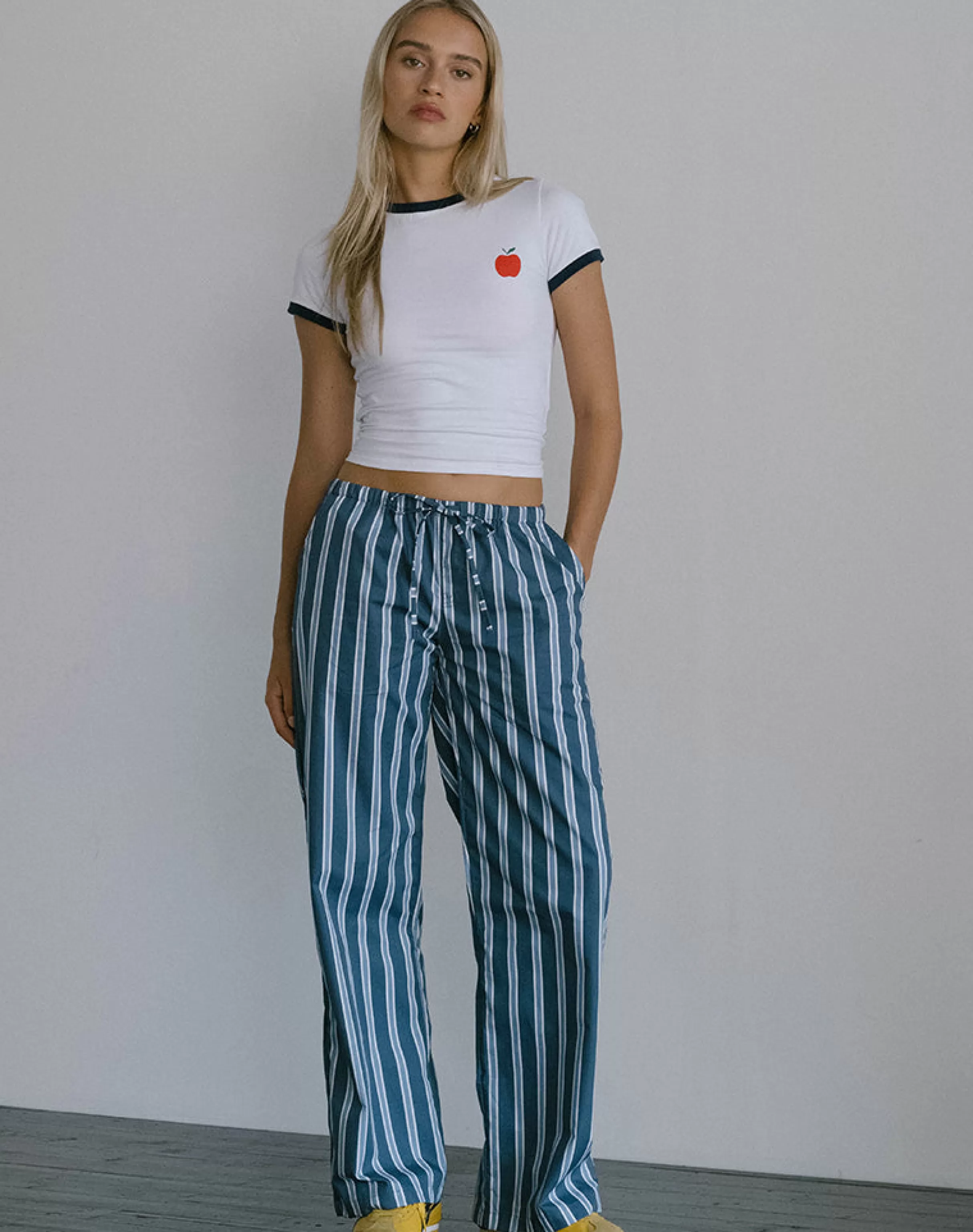 Shop Lirura Trouser In Poplin Formal Stripe Navy SWEET AS PIE | BASICS