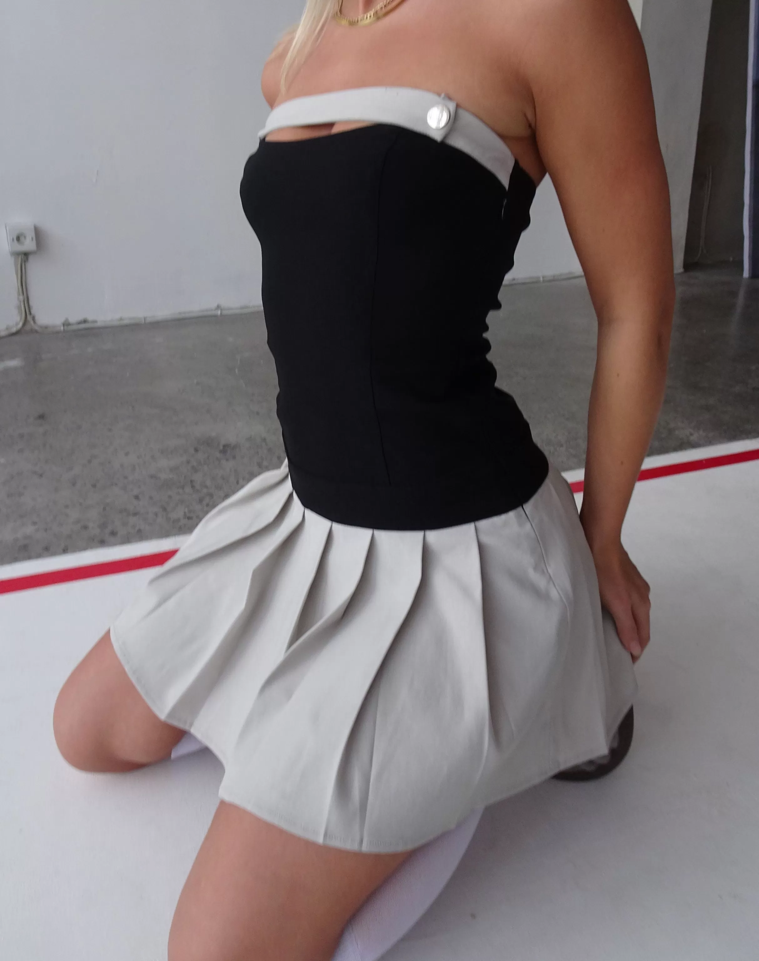 Cheap Lisma Bandeau Cut-out Mini Dress In Tailoring Grey And Black SALE DRESSES