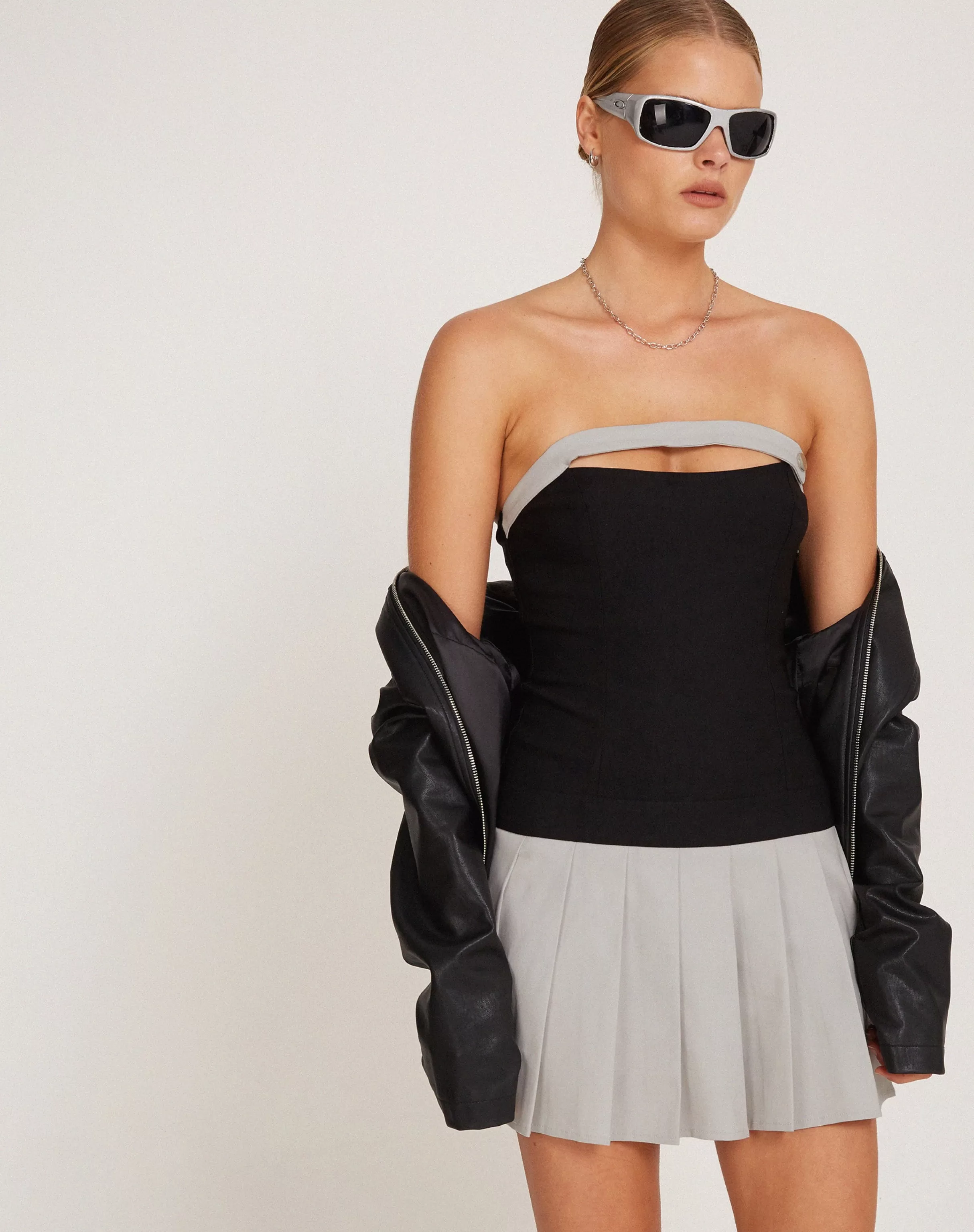 Cheap Lisma Bandeau Cut-out Mini Dress In Tailoring Grey And Black SALE DRESSES