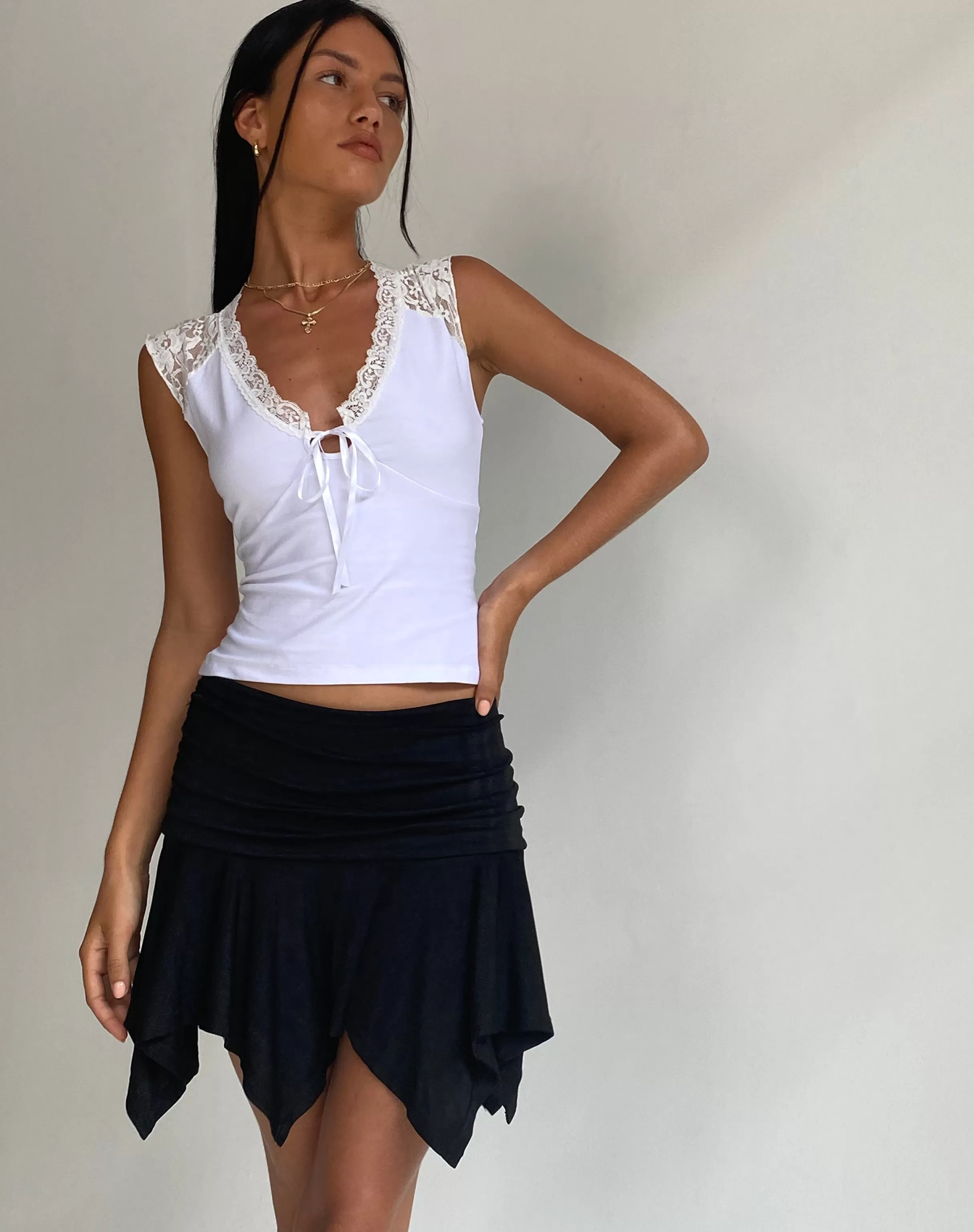 Shop Livina Top In Jersey White Lace VEST TOPS | LACE TOPS