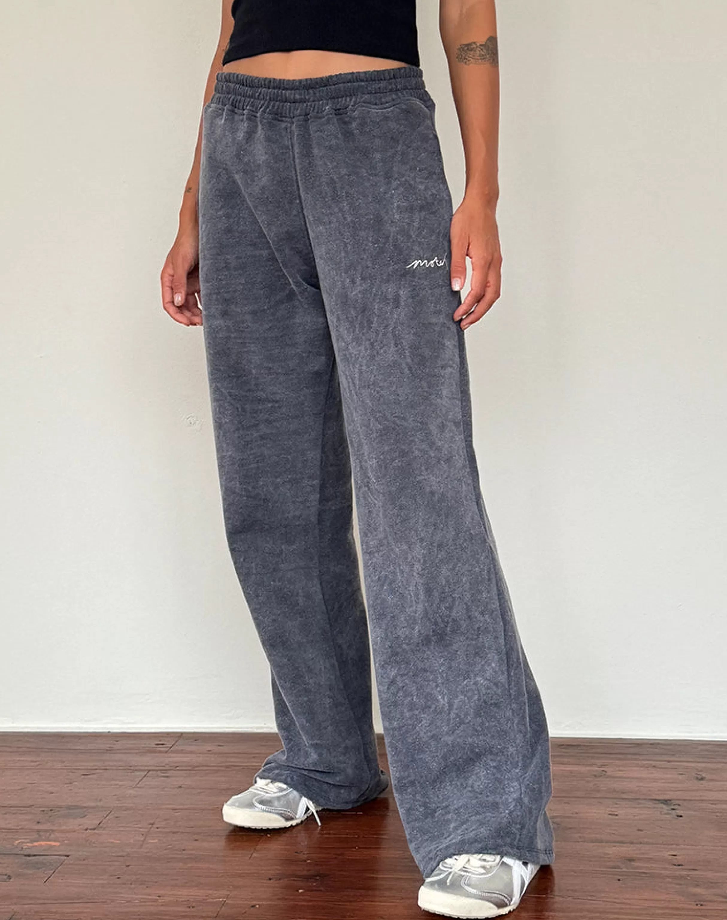 Clearance Loose Jogger In Black Wash With Off White 'MOTEL' Embroidery LOUNGEWEAR | CO-ORDS