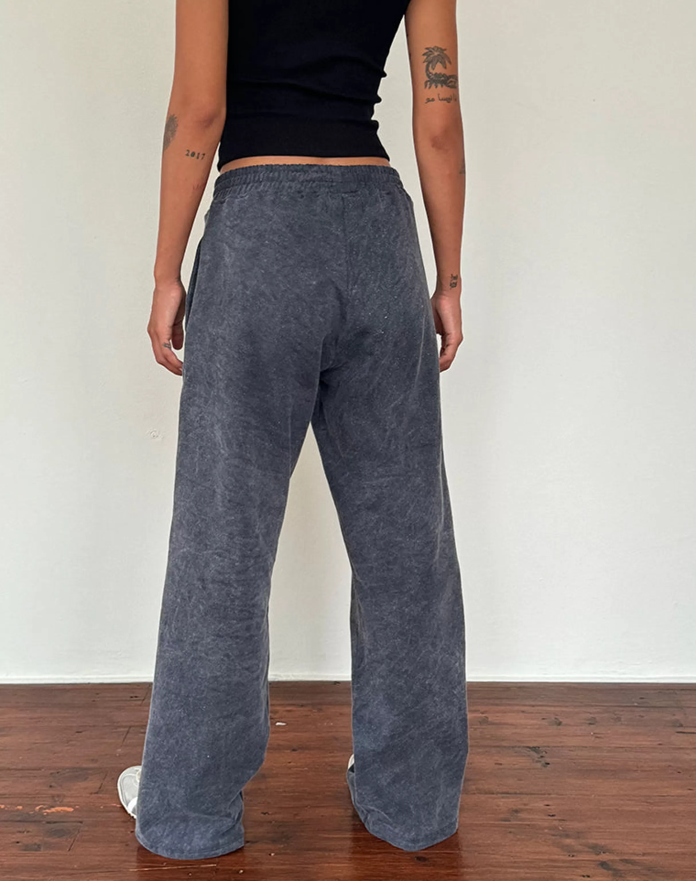 Clearance Loose Jogger In Black Wash With Off White 'MOTEL' Embroidery LOUNGEWEAR | CO-ORDS