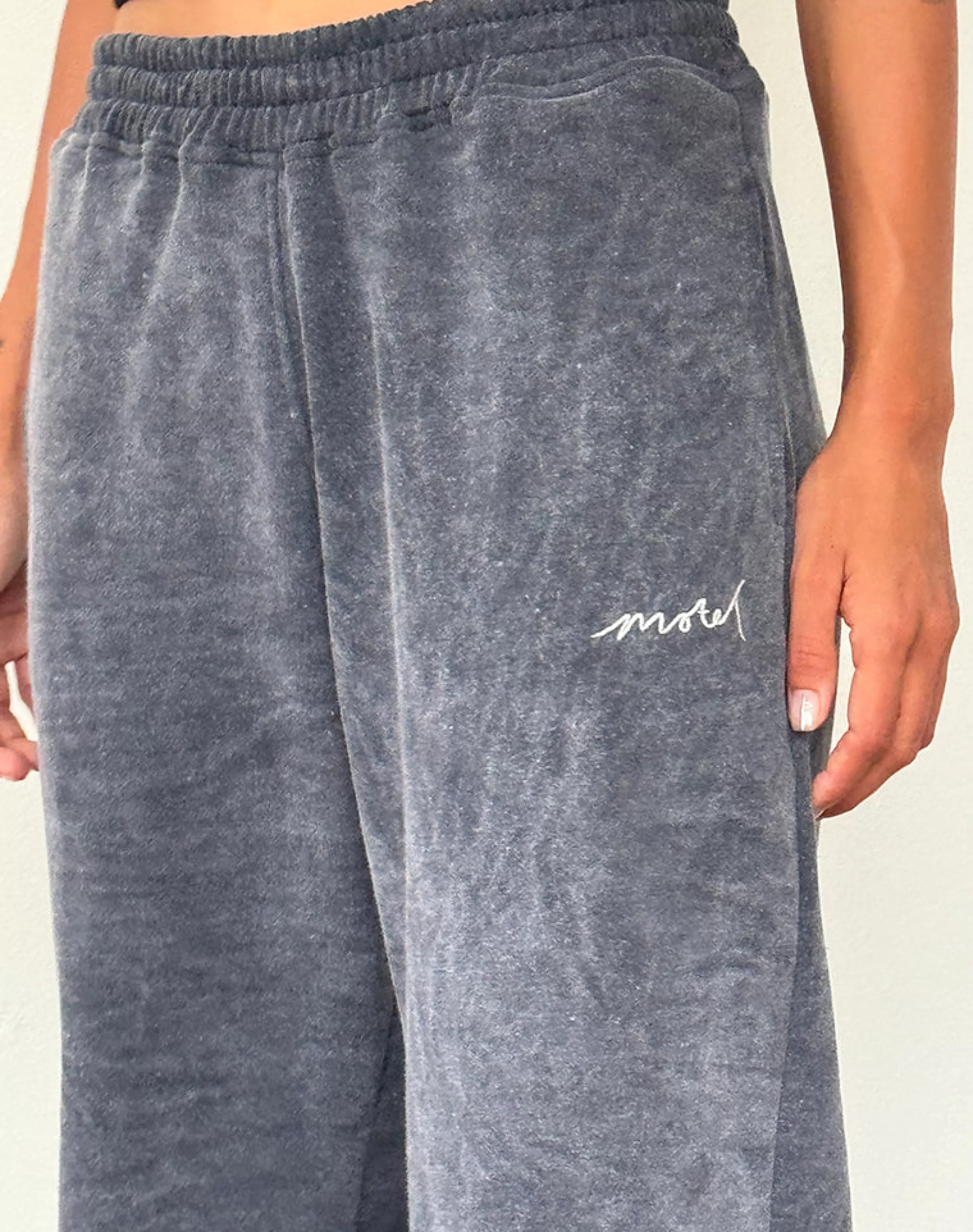 Clearance Loose Jogger In Black Wash With Off White 'MOTEL' Embroidery LOUNGEWEAR | CO-ORDS