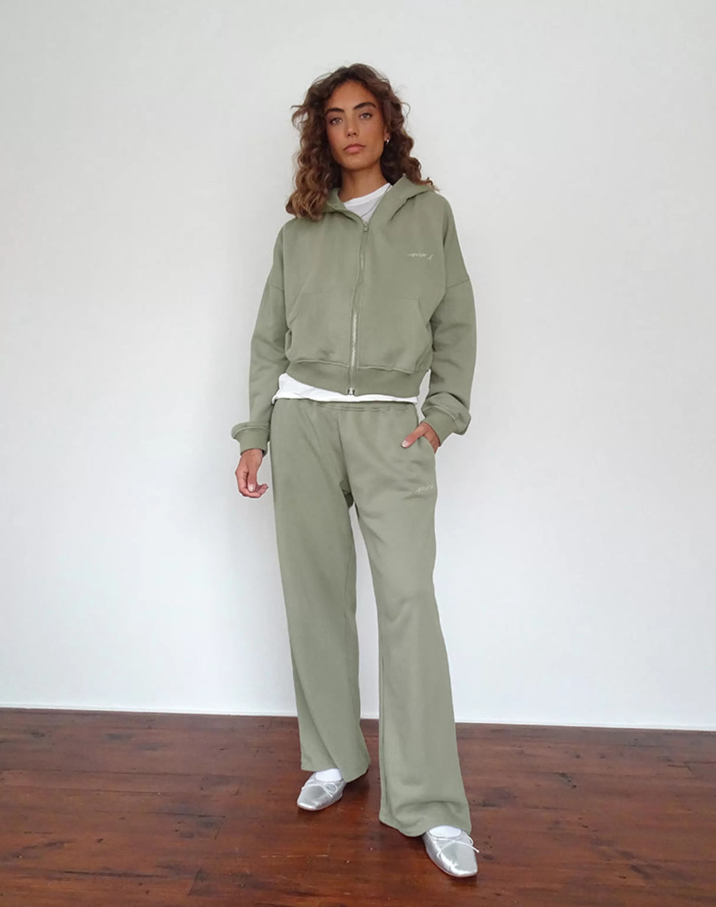 Best Sale Loose Jogger In London Fog With Ivory 'MOTEL' Embroidery LOUNGEWEAR | CO-ORDS