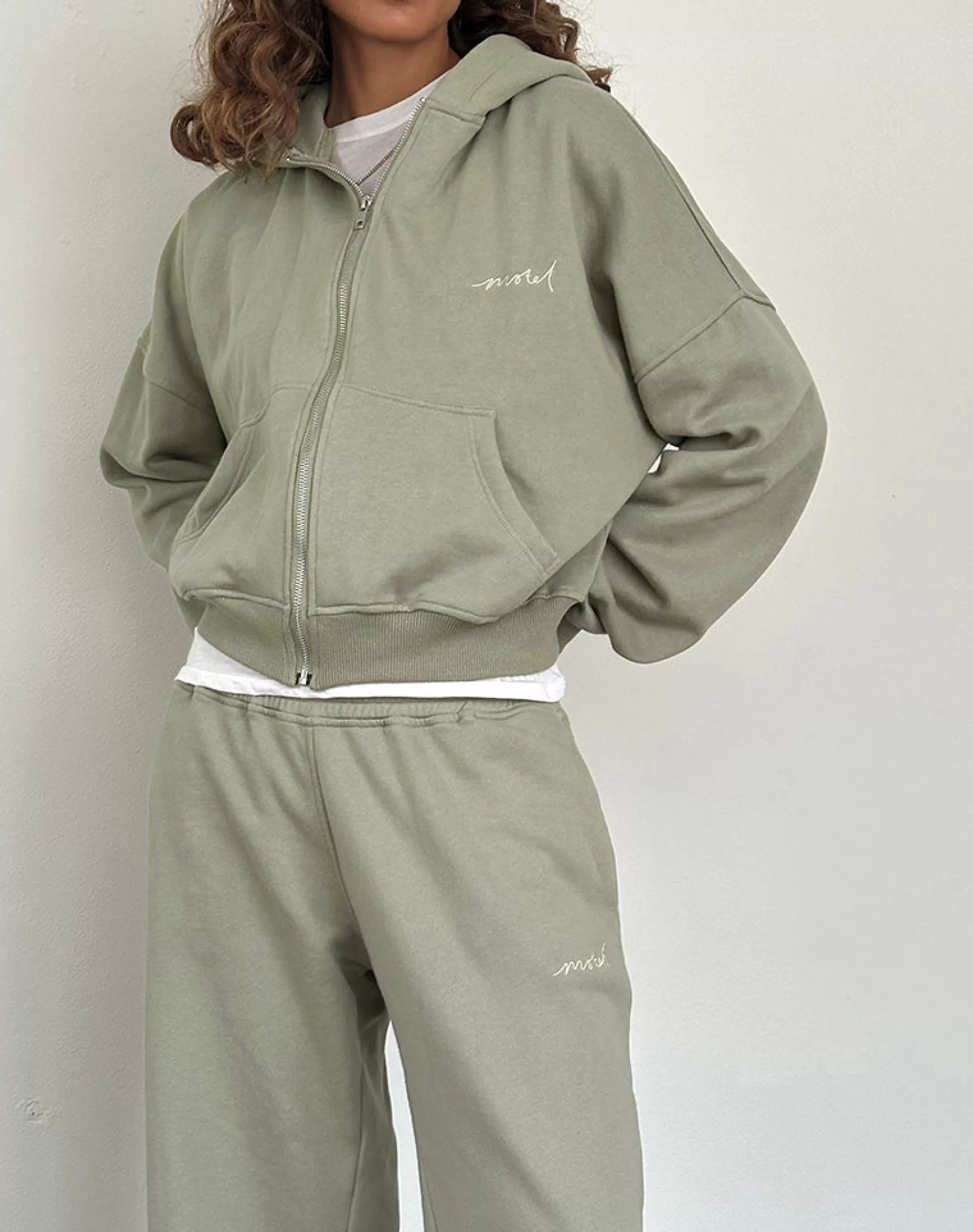 Best Sale Loose Jogger In London Fog With Ivory 'MOTEL' Embroidery LOUNGEWEAR | CO-ORDS