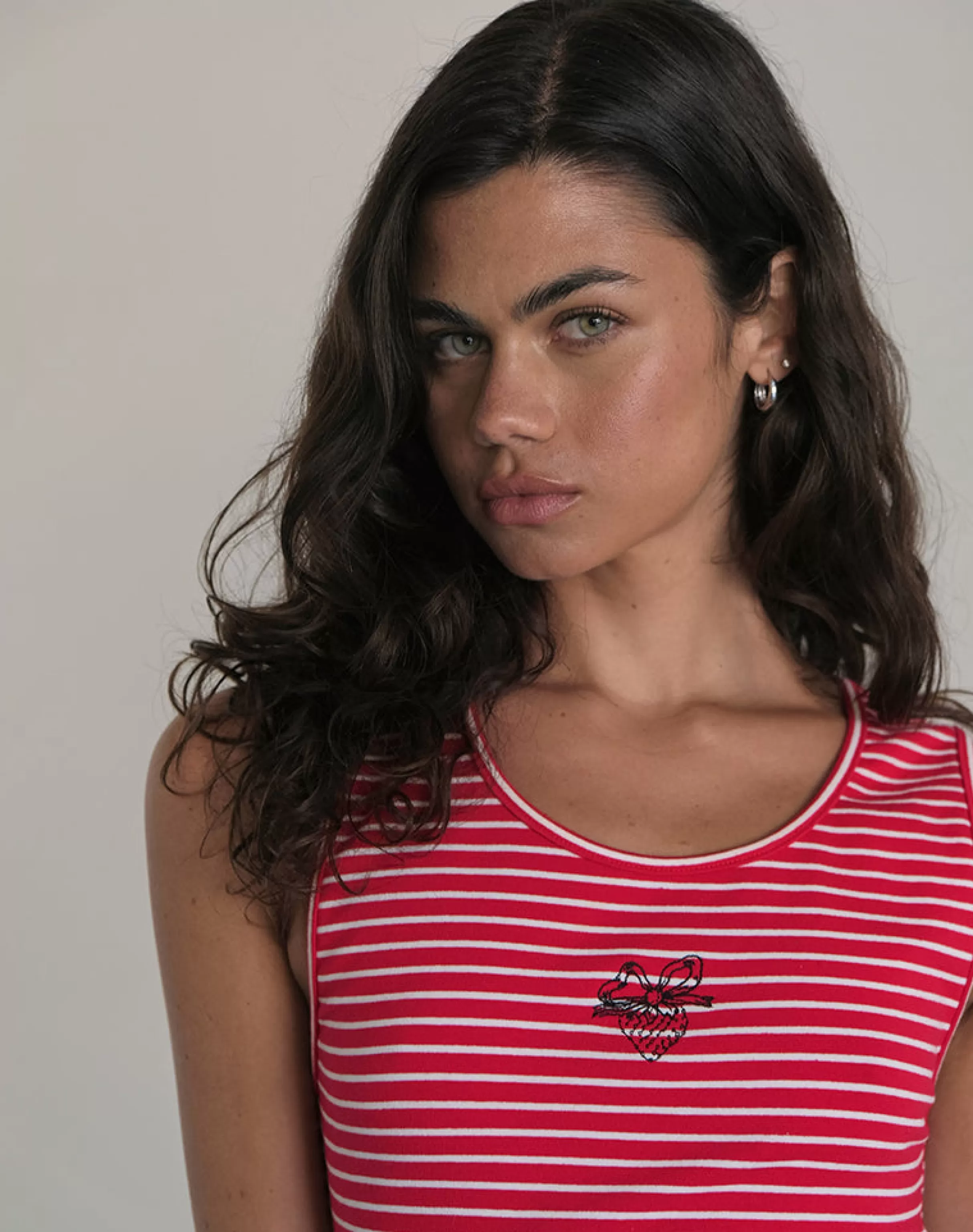 Best Sale Lorica Tank Top In Red And White Stripe With Strawberry Emb SWEET AS PIE | VEST TOPS