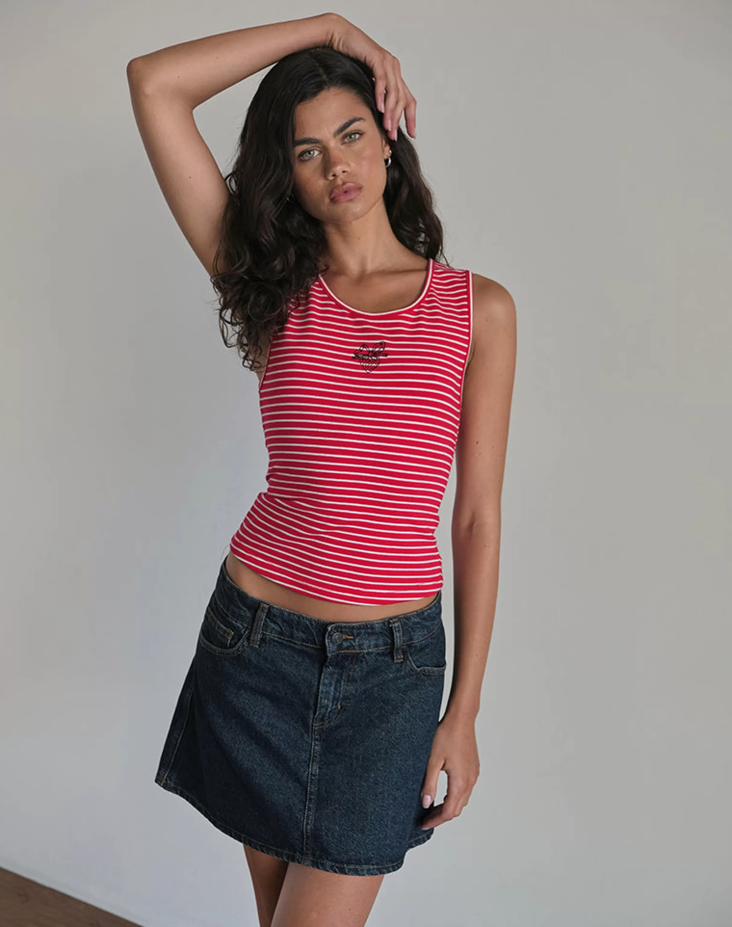 Best Sale Lorica Tank Top In Red And White Stripe With Strawberry Emb SWEET AS PIE | VEST TOPS