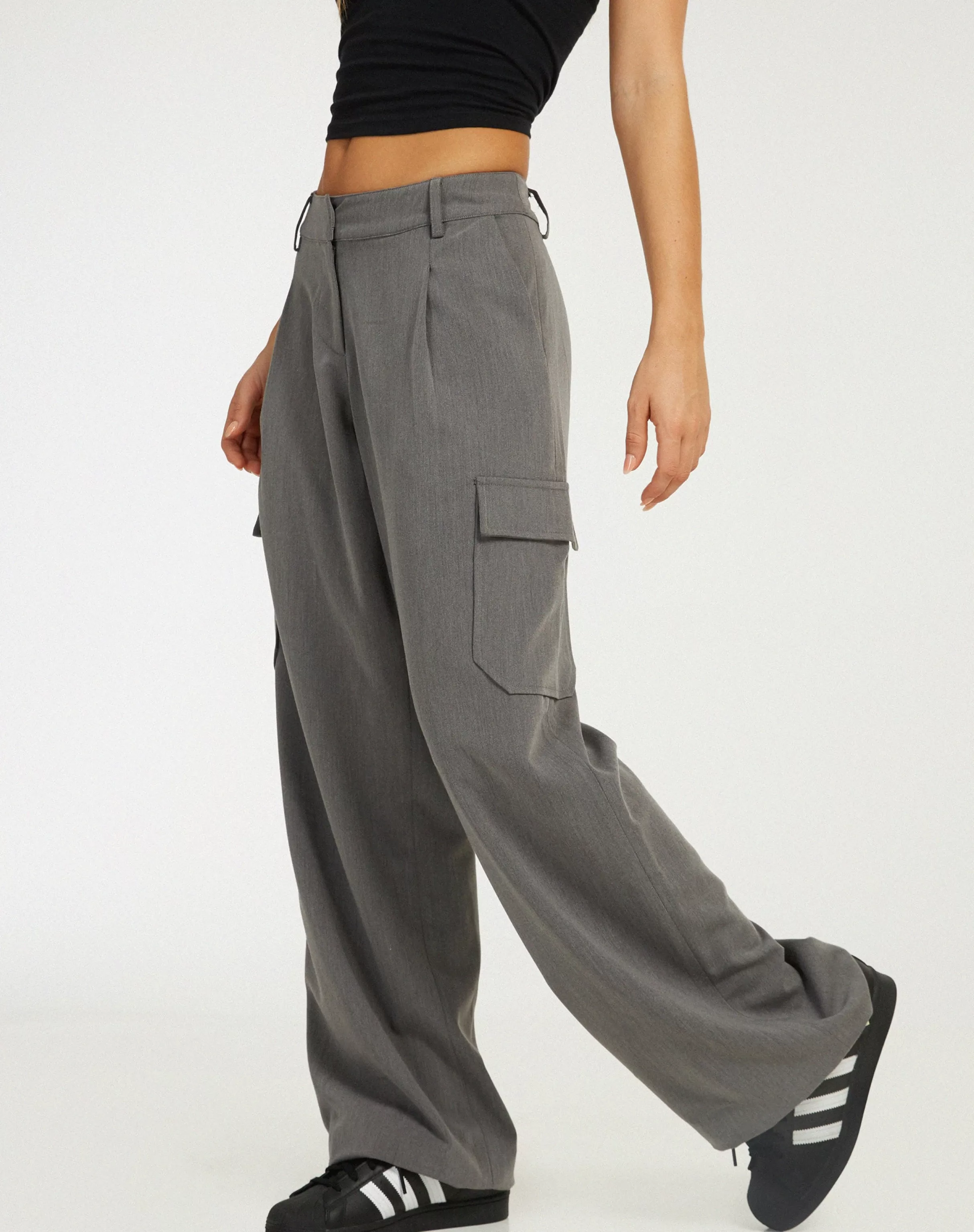 Clearance Low Rise Abba Cargo In Charcoal SALE TROUSERS | LOW RISE TROUSERS