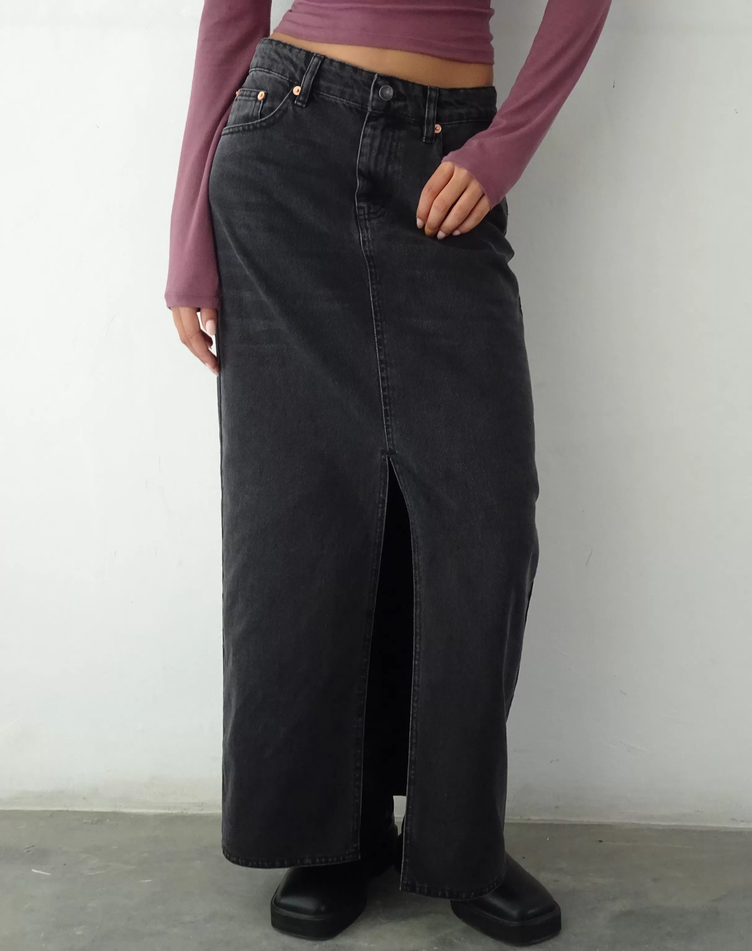 Cheap Low Rise Denim Maxi Skirt In SALE SKIRTS | MAXI SKIRTS